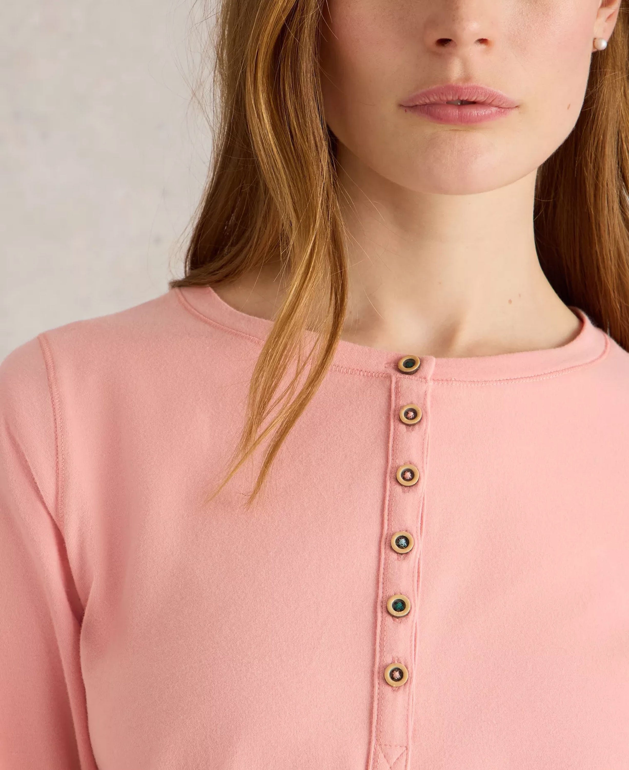 Hailey Henley Jersey Top - Light Pink