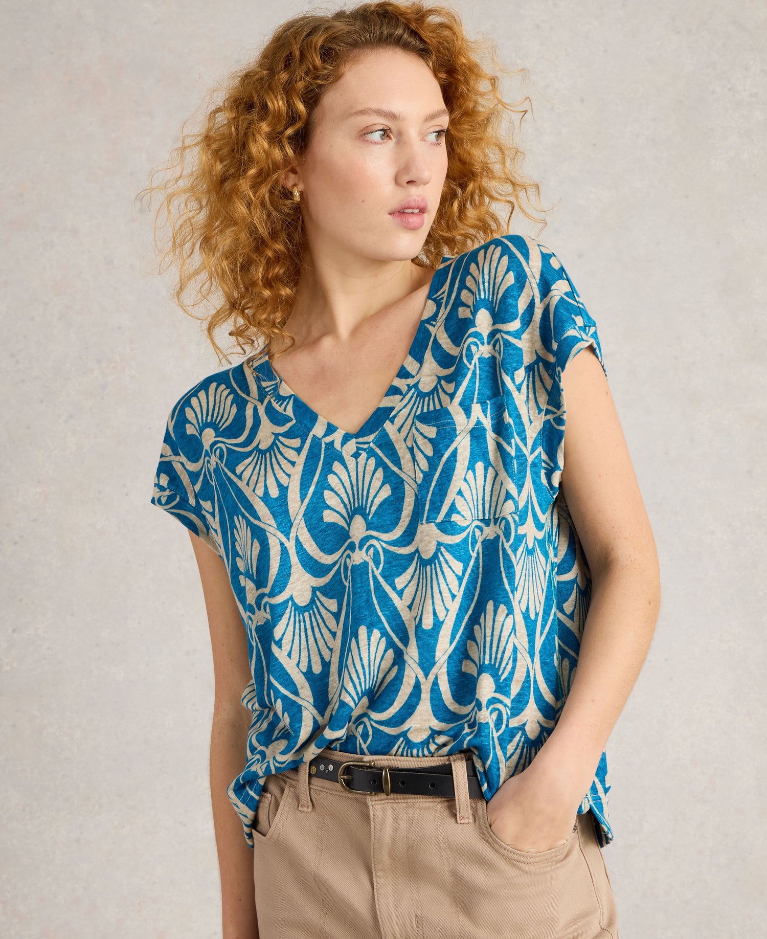 Iris Linen Tee - Blue Print