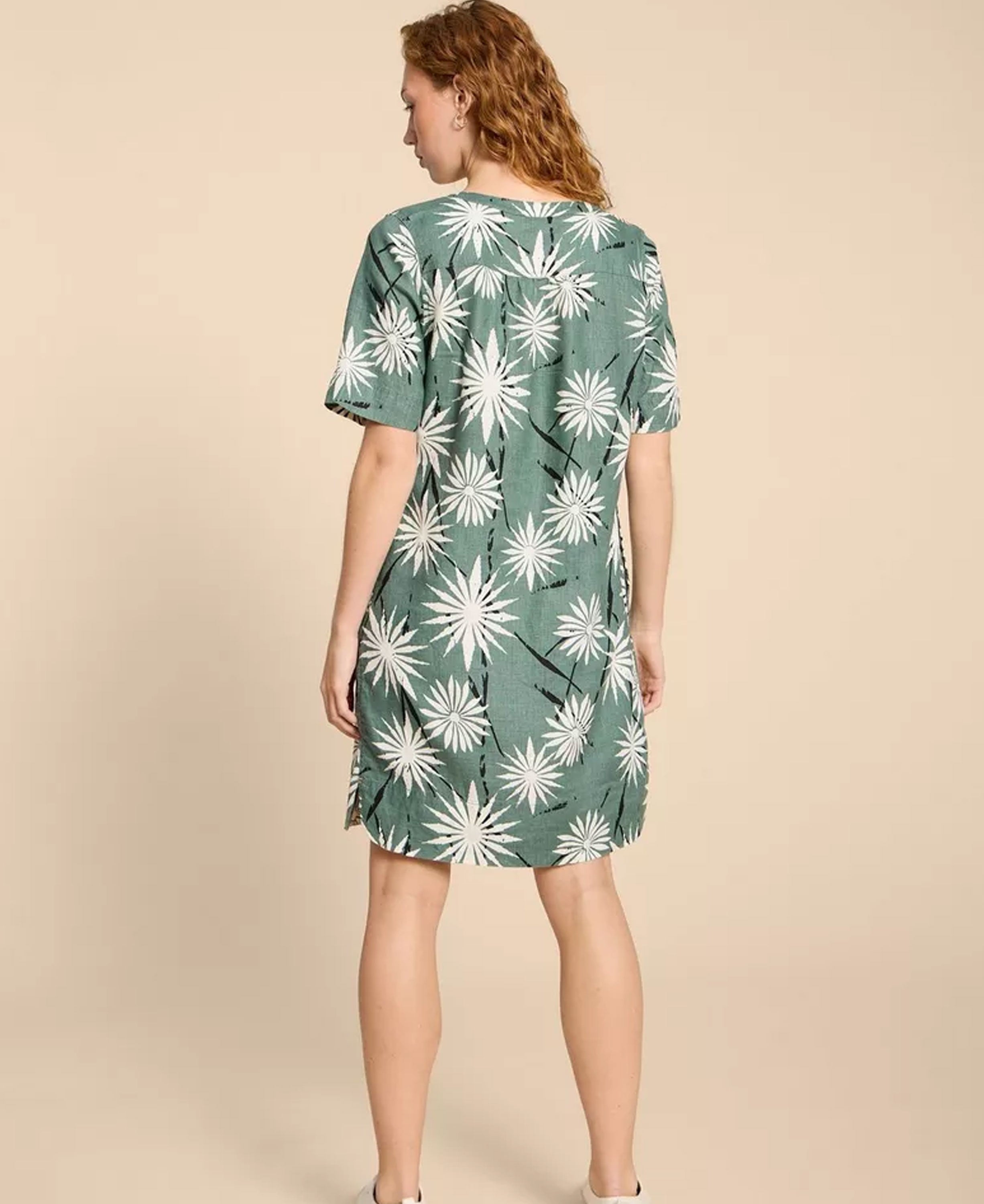 June Linen Shift Dress - Green Print
