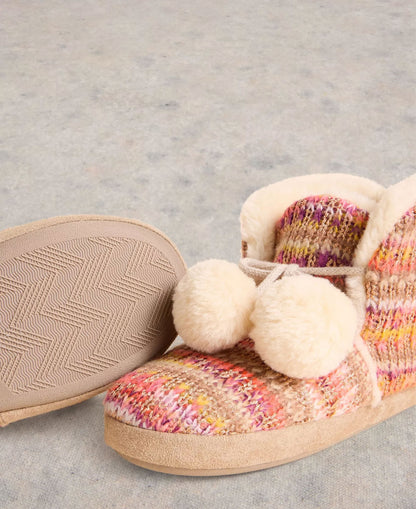 Knitted Bootie Slipper - Natural Multi