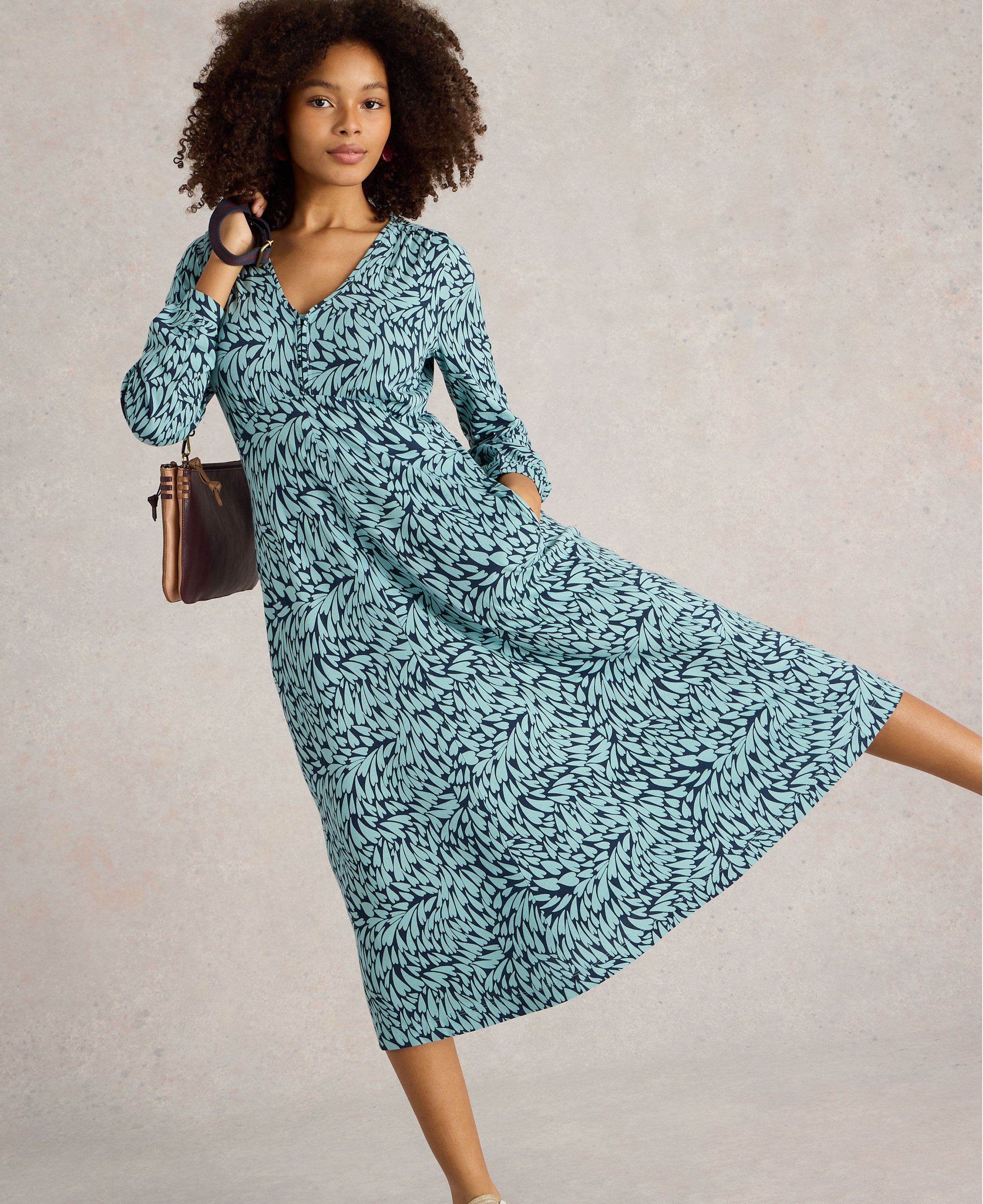 Megan Jersey Midi Dress - Navy Print