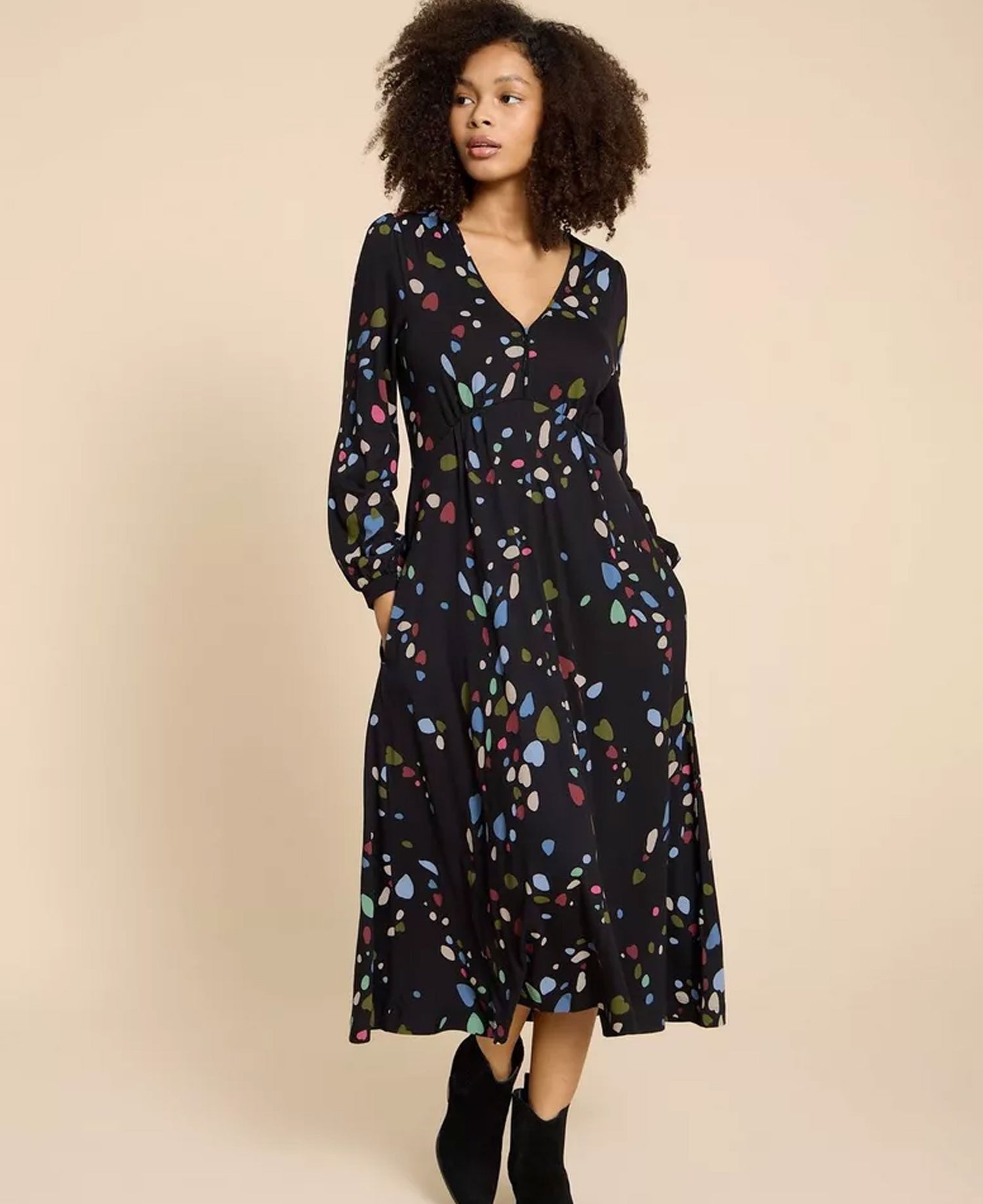 Megan Jersey Midi Dress - Black Print