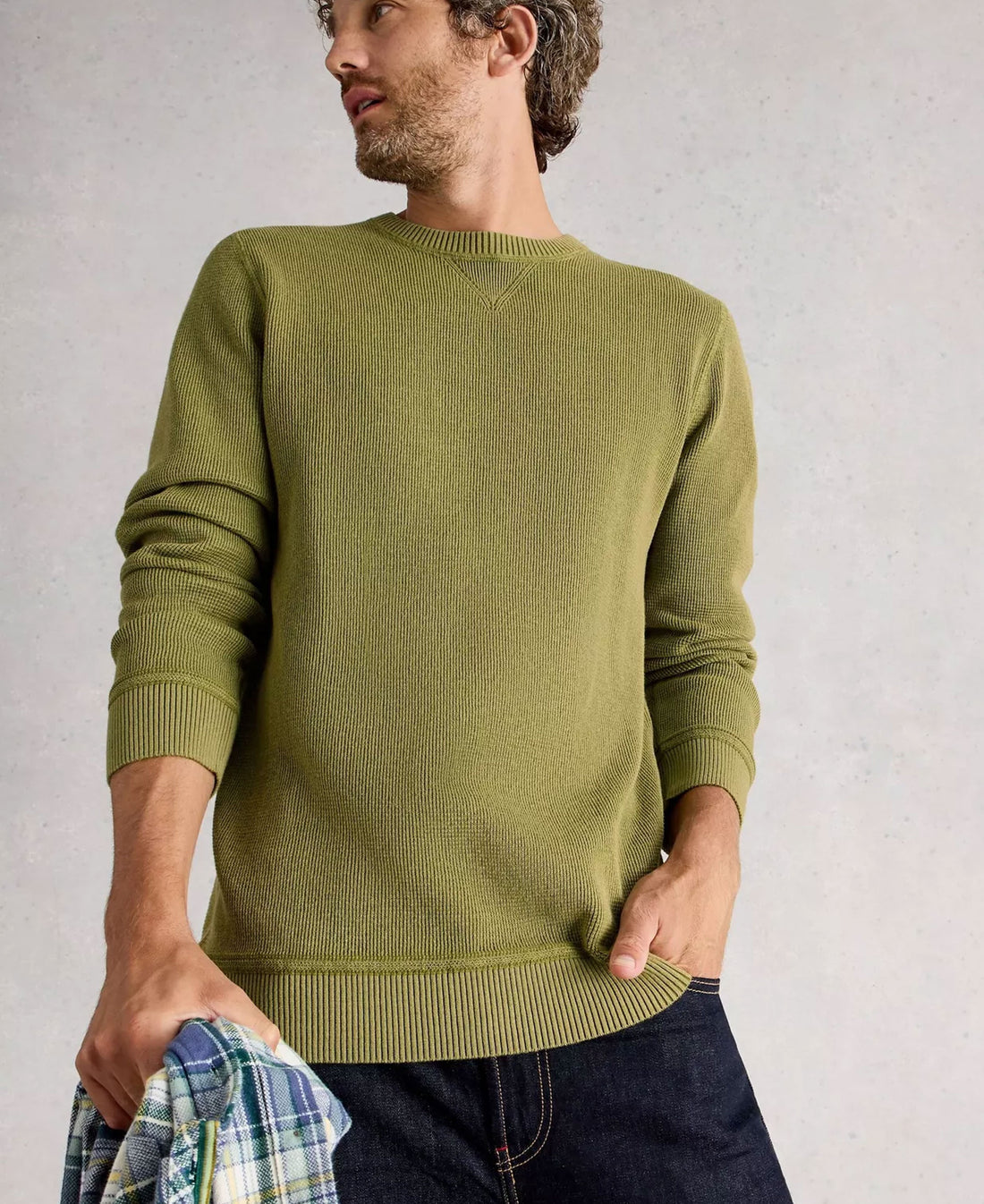 Attadale Crew Neck Jumper - Khaki Green