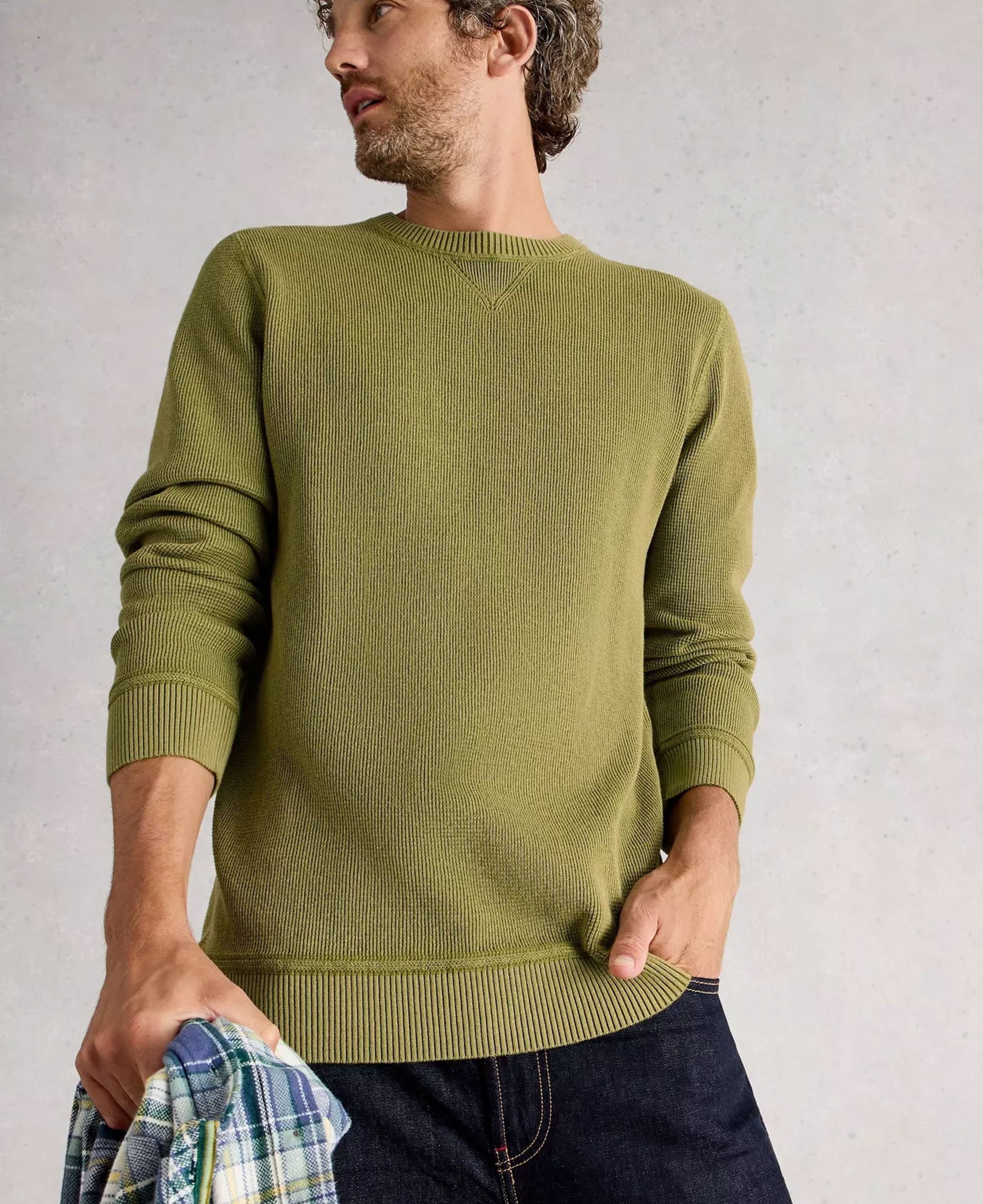 Attadale Crew Neck Jumper - Khaki Green