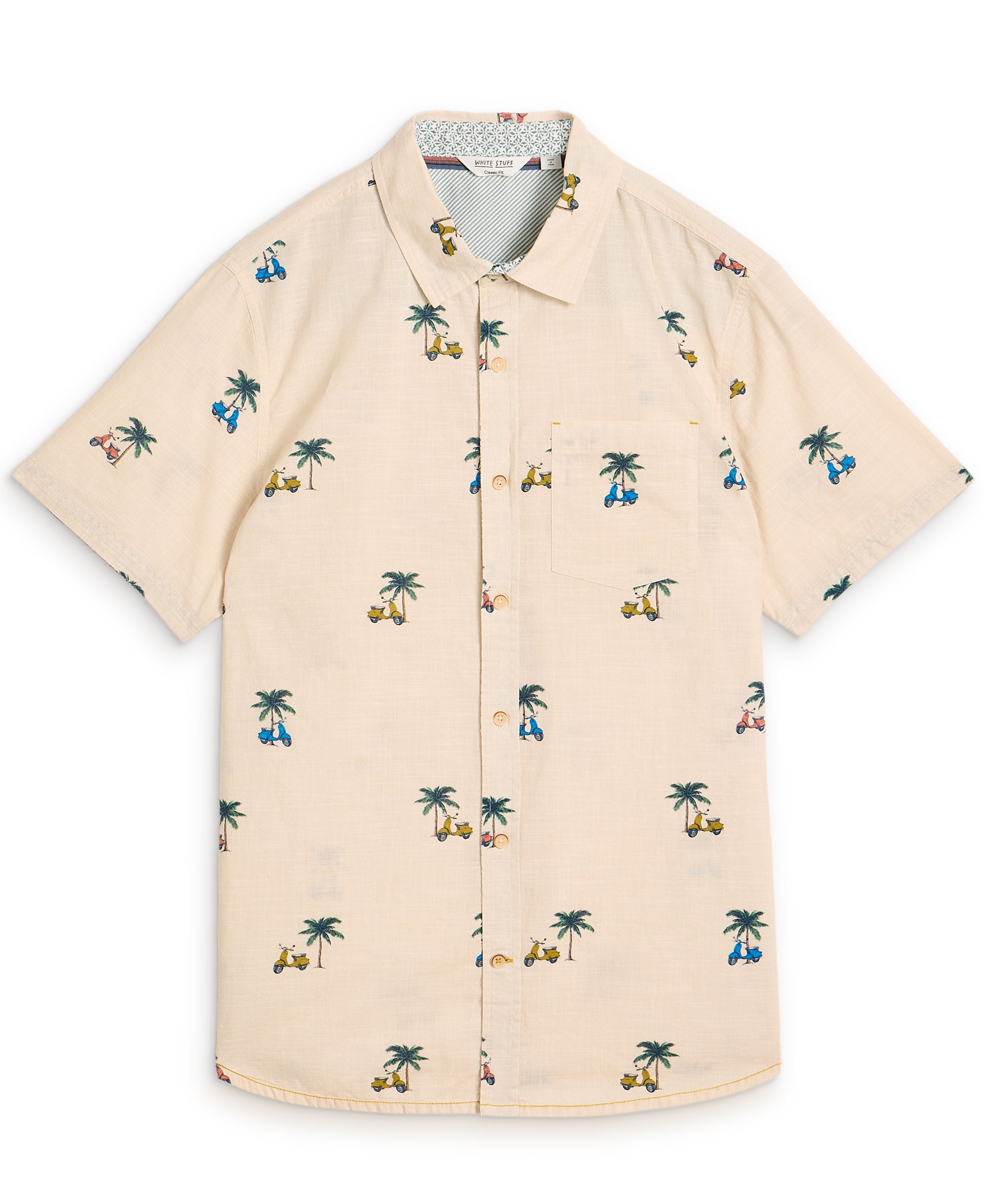 Finsbury Short Sleeve Moped Print Shirt - Natural Print