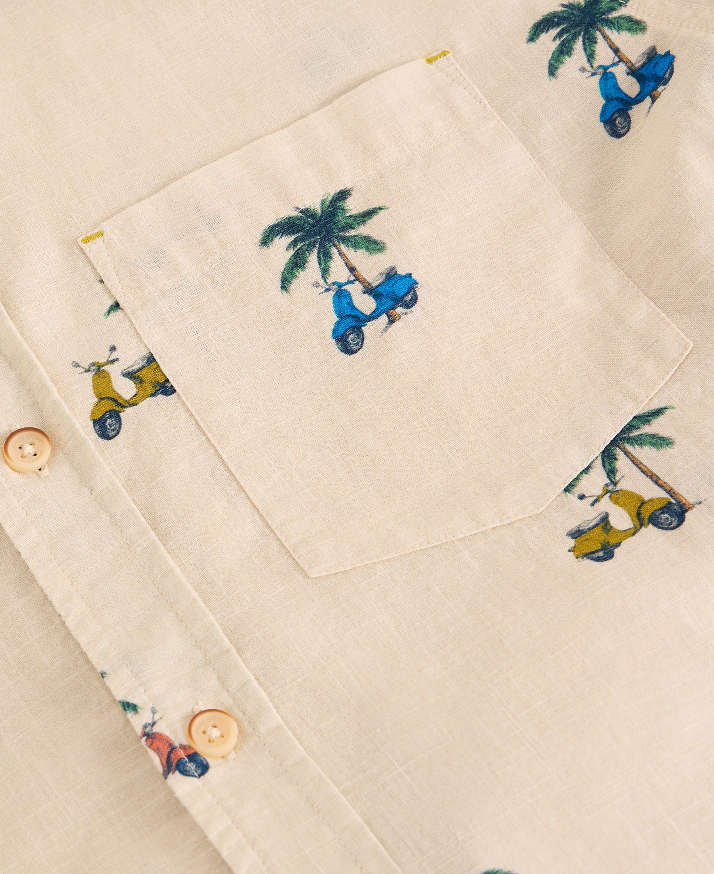 Finsbury Short Sleeve Moped Print Shirt - Natural Print