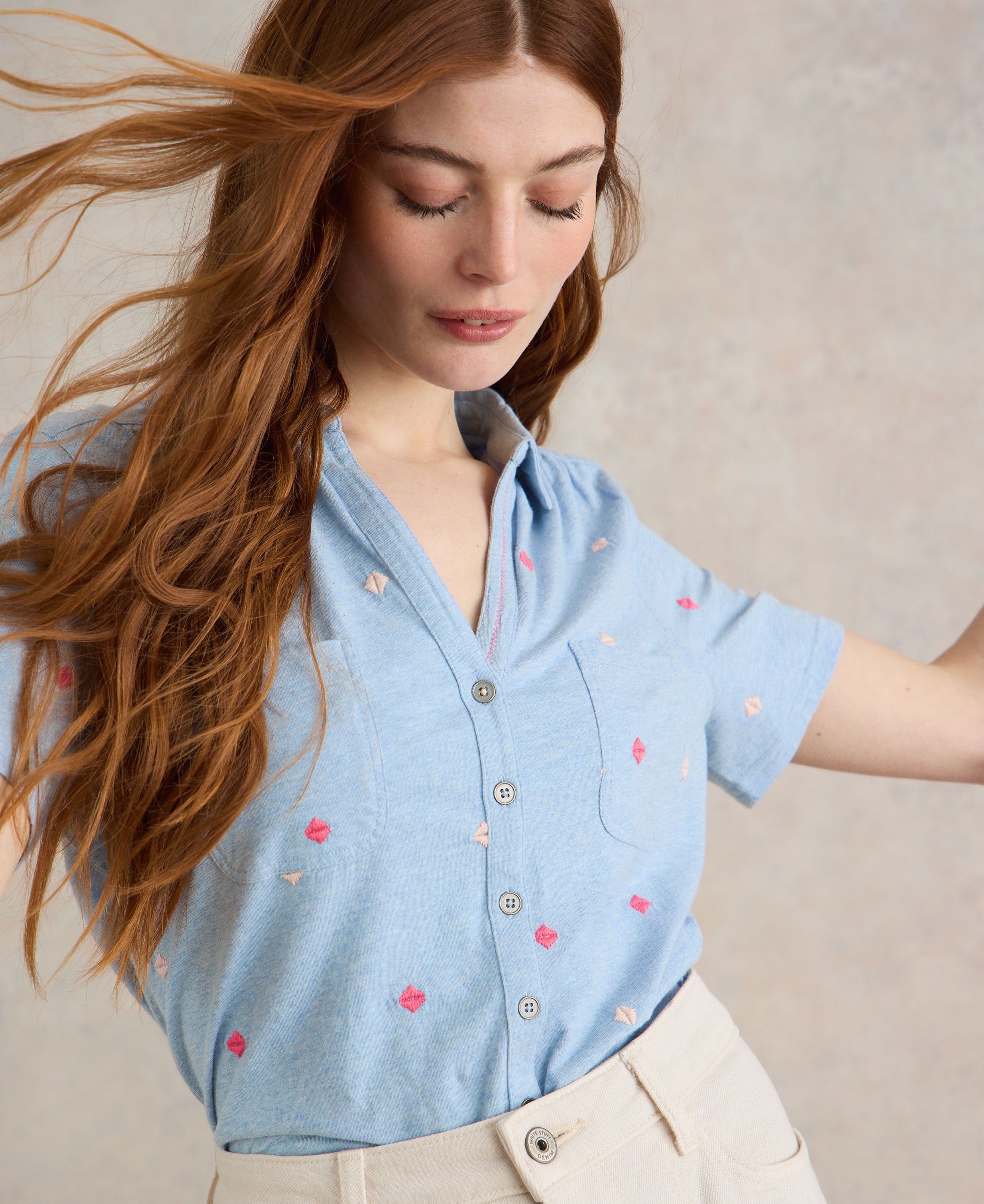 Penny Pocket Embroidered Shirt - Blue Multi