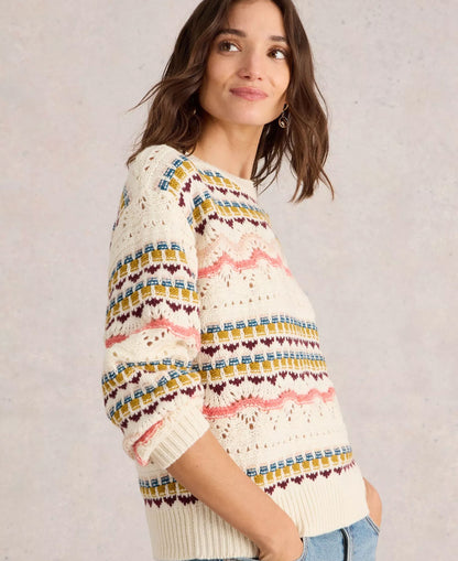 Piper Pointelle Jumper - White Multi