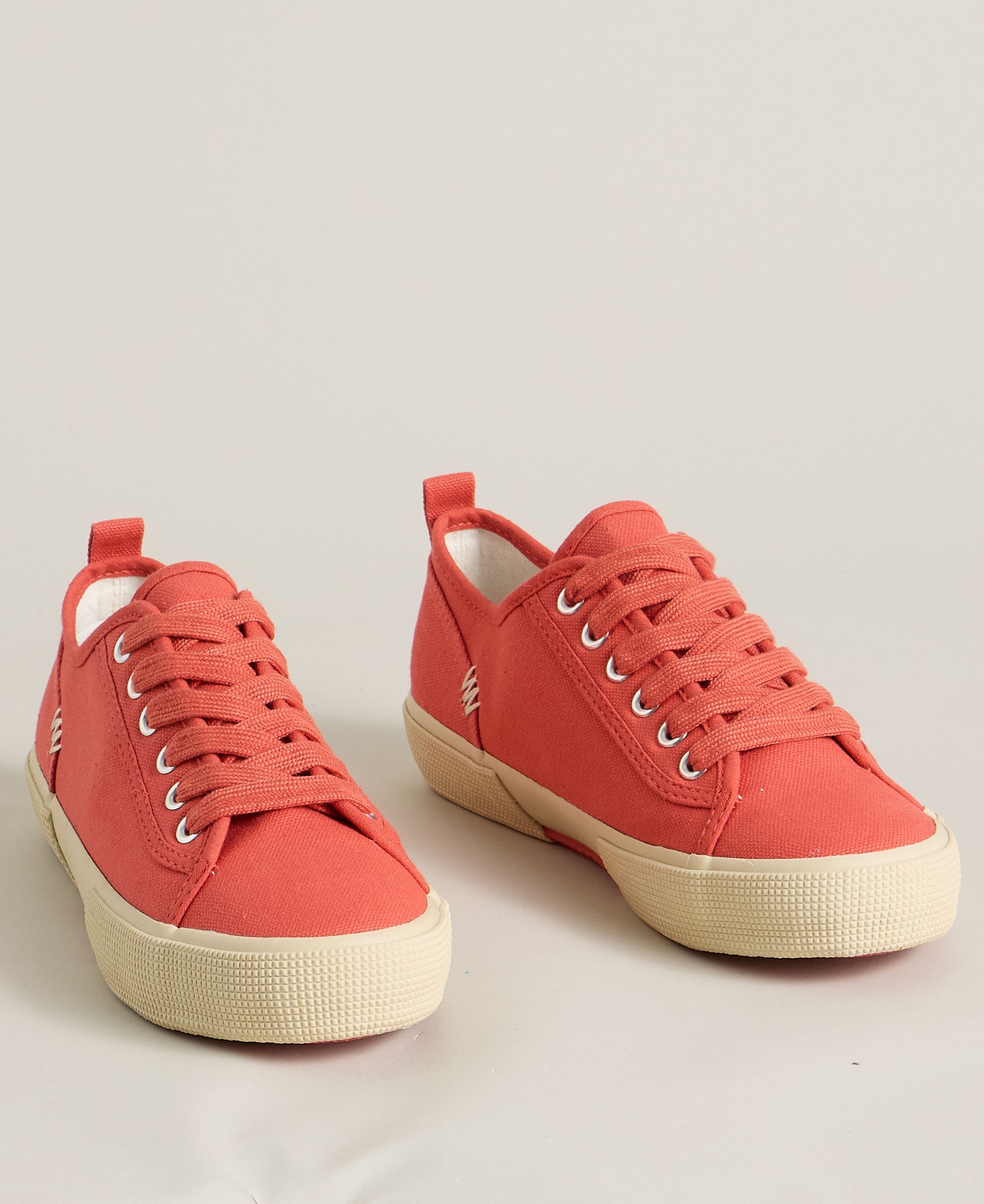 Pippa Canvas Lace Up Trainer - Mid Coral