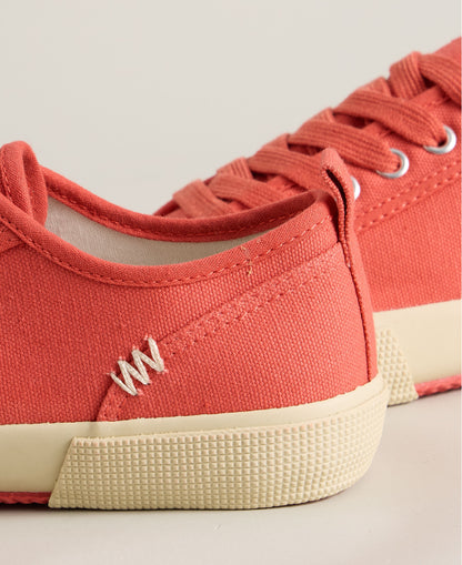 Pippa Canvas Lace Up Trainer - Mid Coral