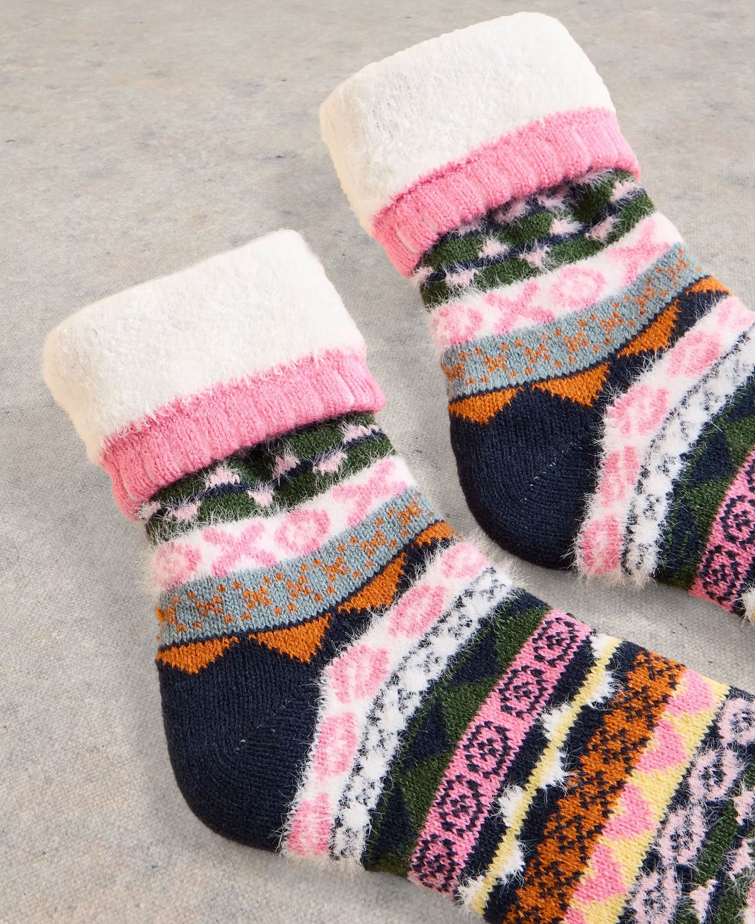 Pop Fairisle Cabin Socks - Pink Multi