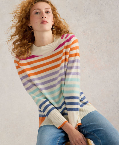 Rainbow Stripe Cashmere Jumper - Natural Multi