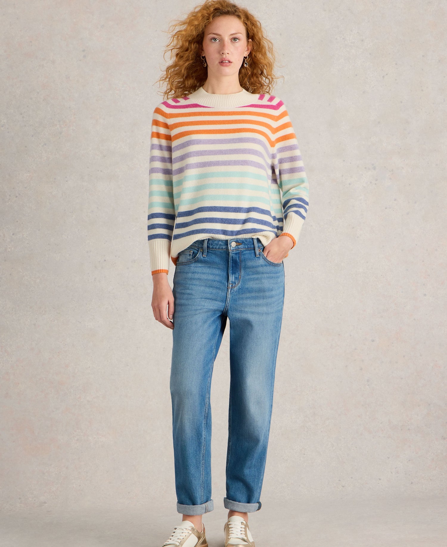 Rainbow striped jeans best sale