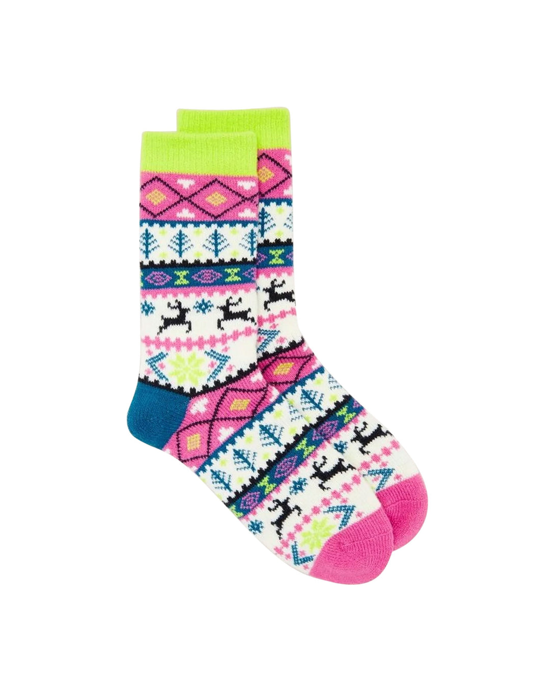 Reindeer Fairisle Cabin Socks - Pink Multi