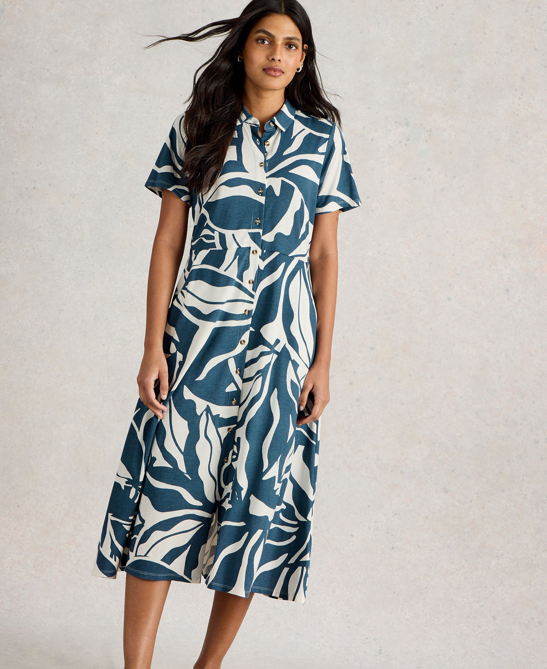 Rua Jersey Shirt Midi Dress - Navy Print