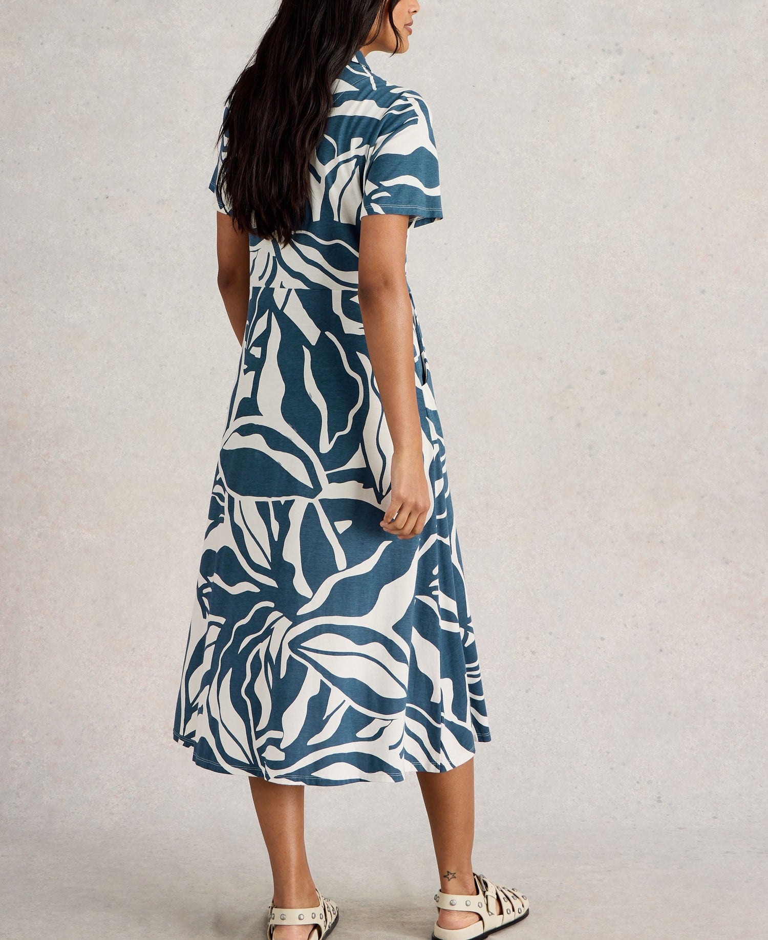 Rua Jersey Shirt Midi Dress - Navy Print