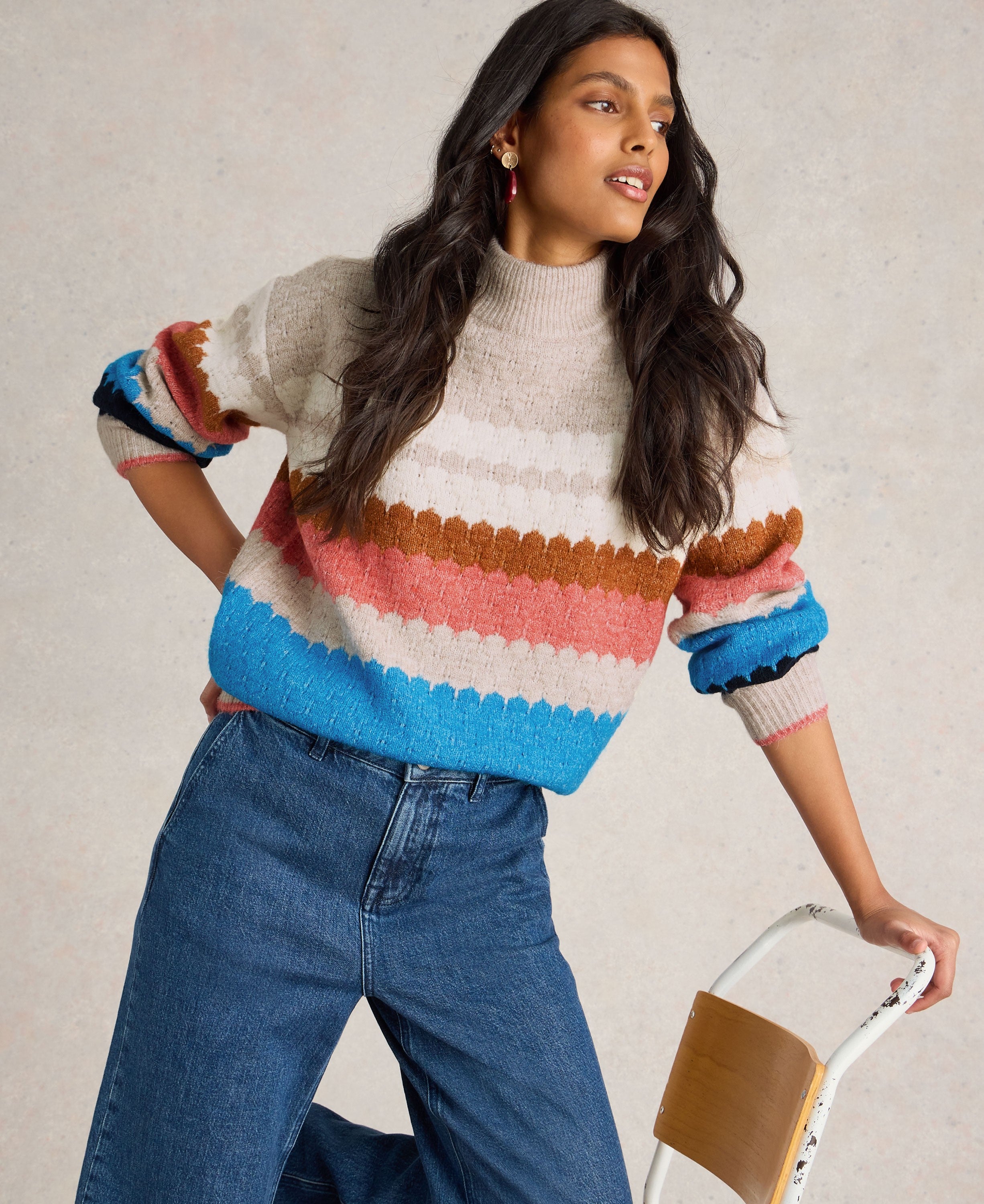 Shelly Colour Block Jumper - Nat Multi