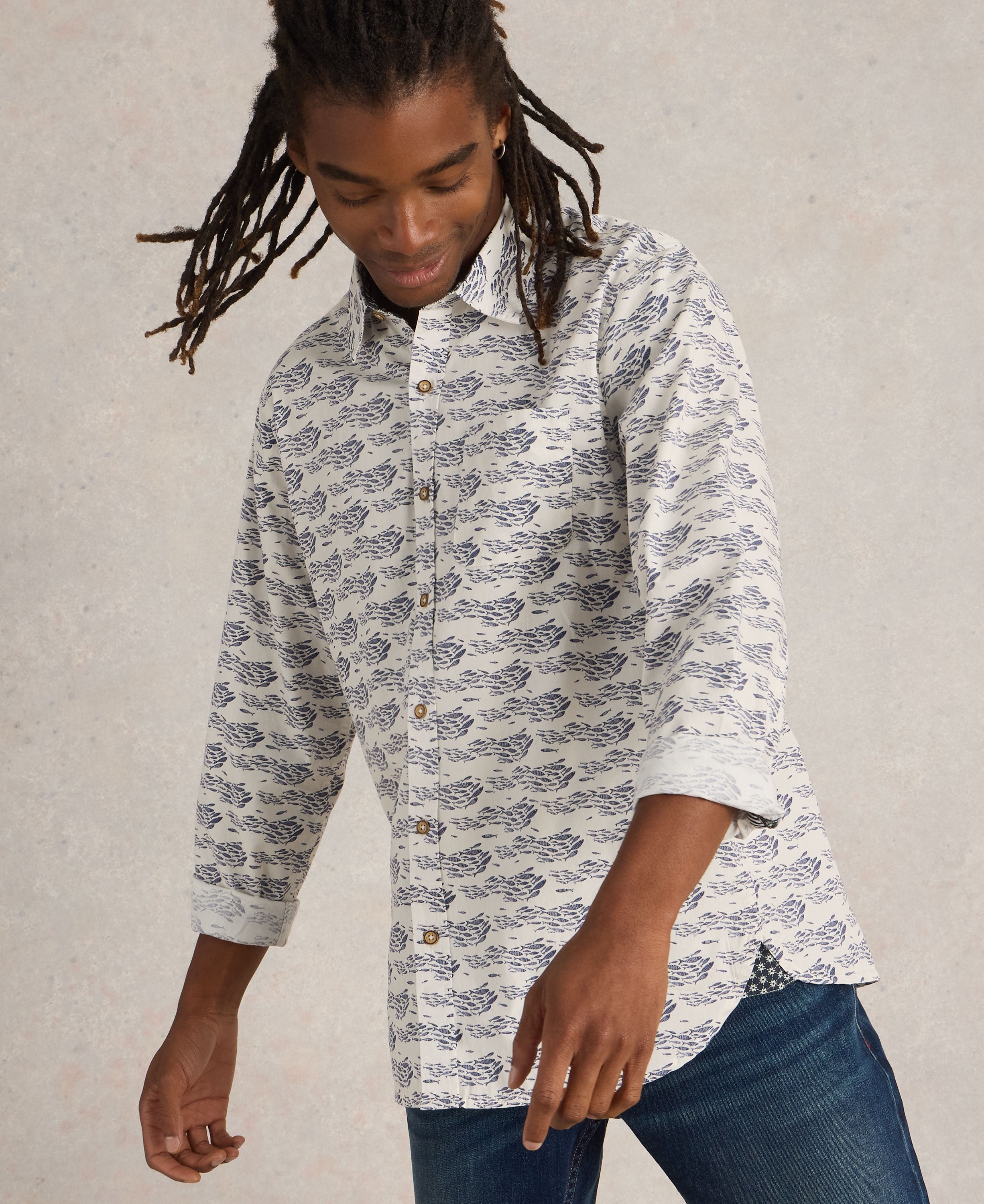 Shoal Fish Printed Shirt - White Print