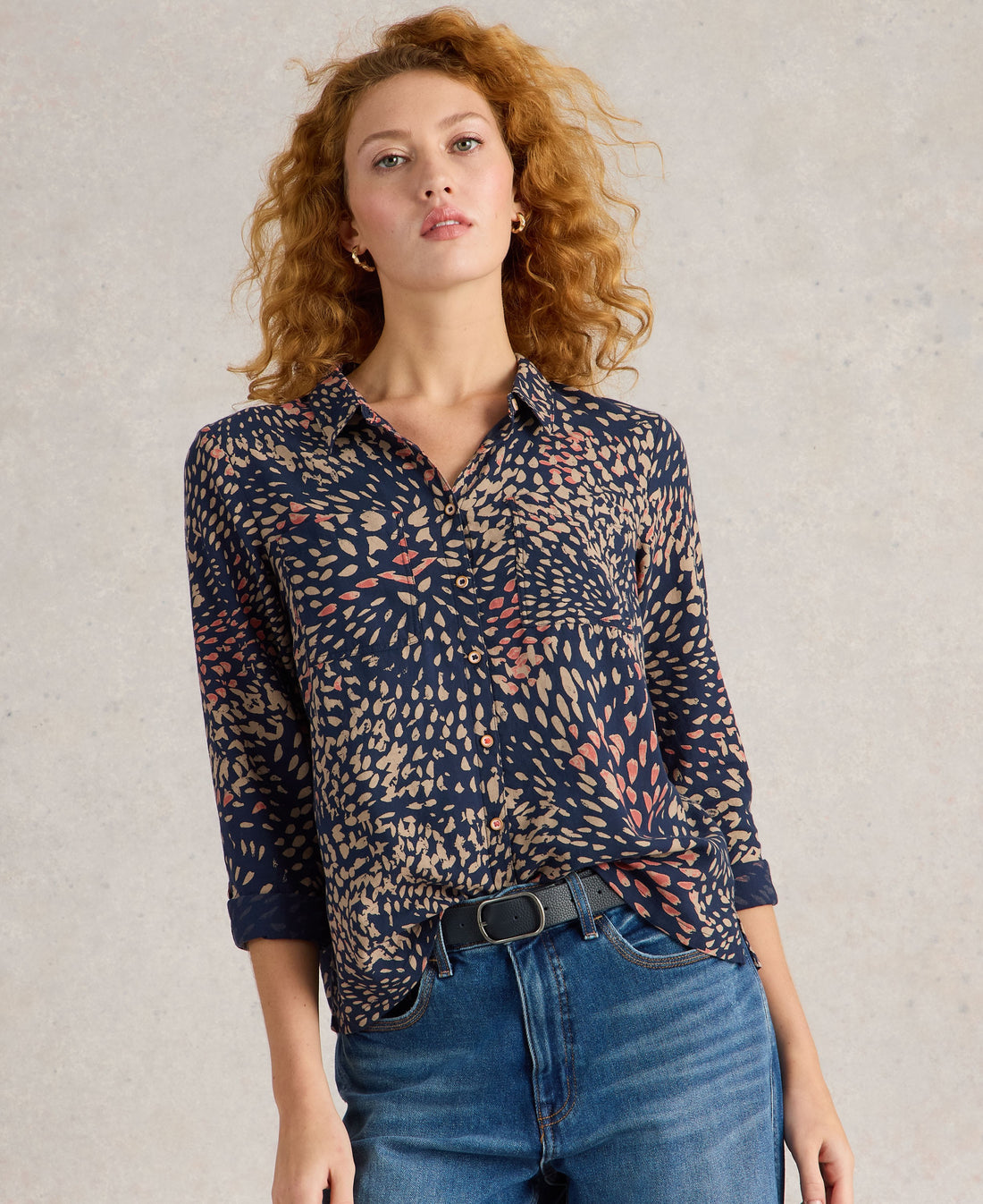 Sophie Organic Cotton Shirt - Navy Print