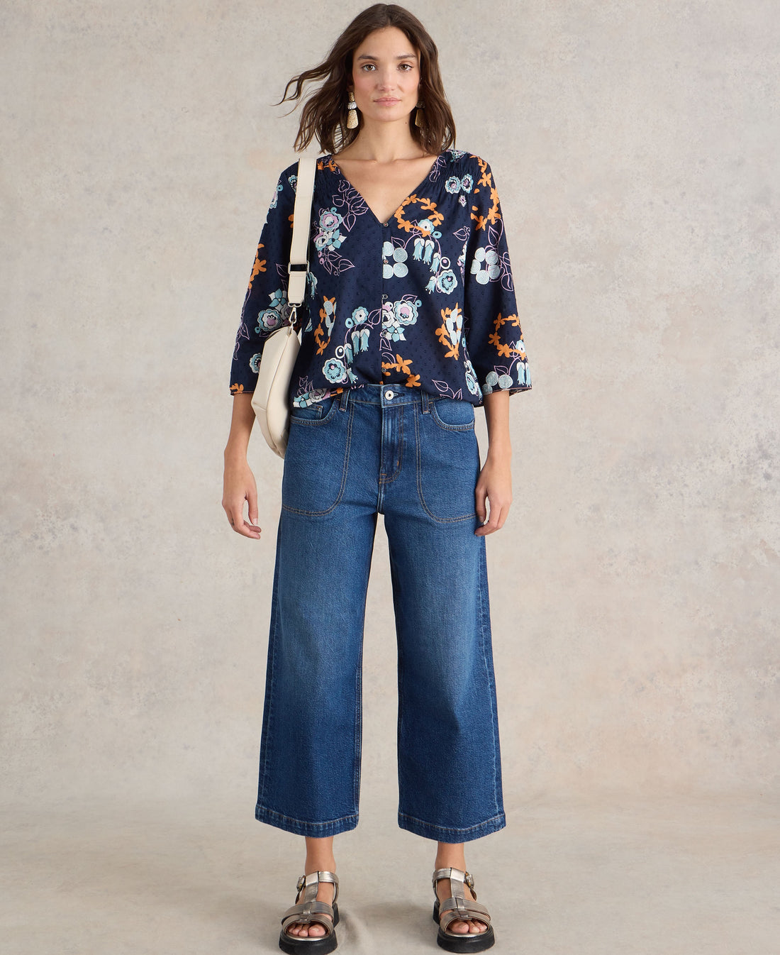 Tia Wide Leg Crop Jean - Dark Denim