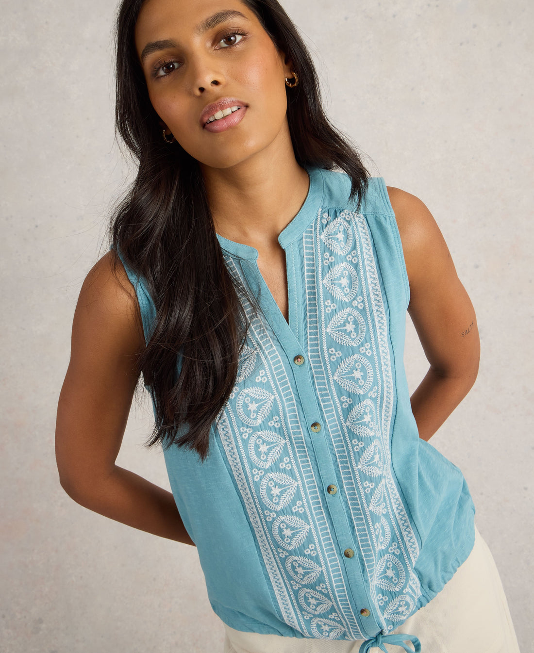 Tulip Sleeveless Shirt - Mid Blue