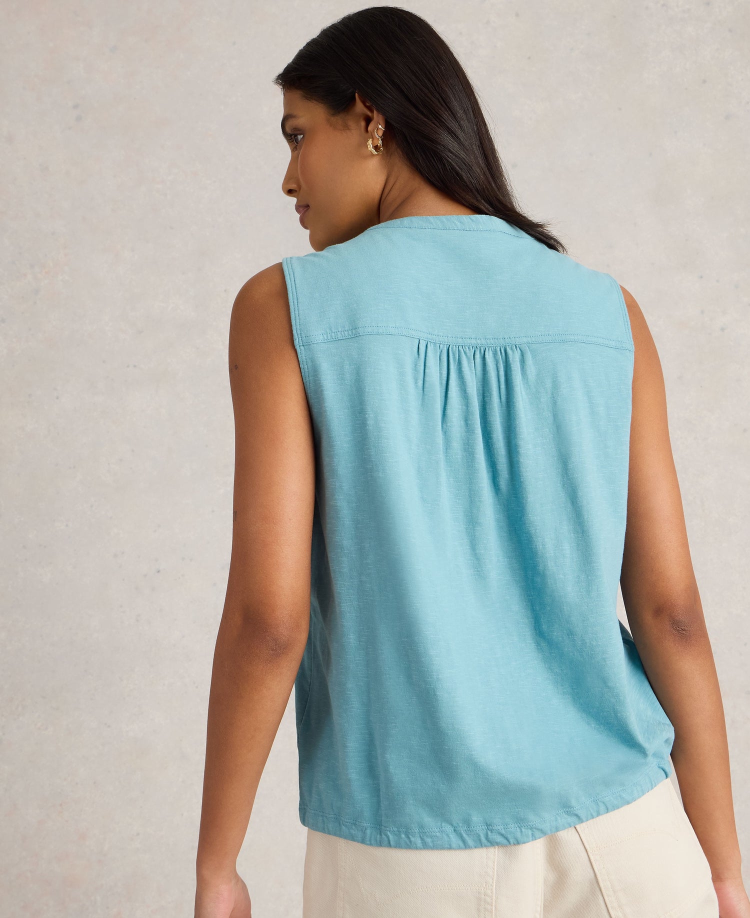 Tulip Sleeveless Shirt - Mid Blue