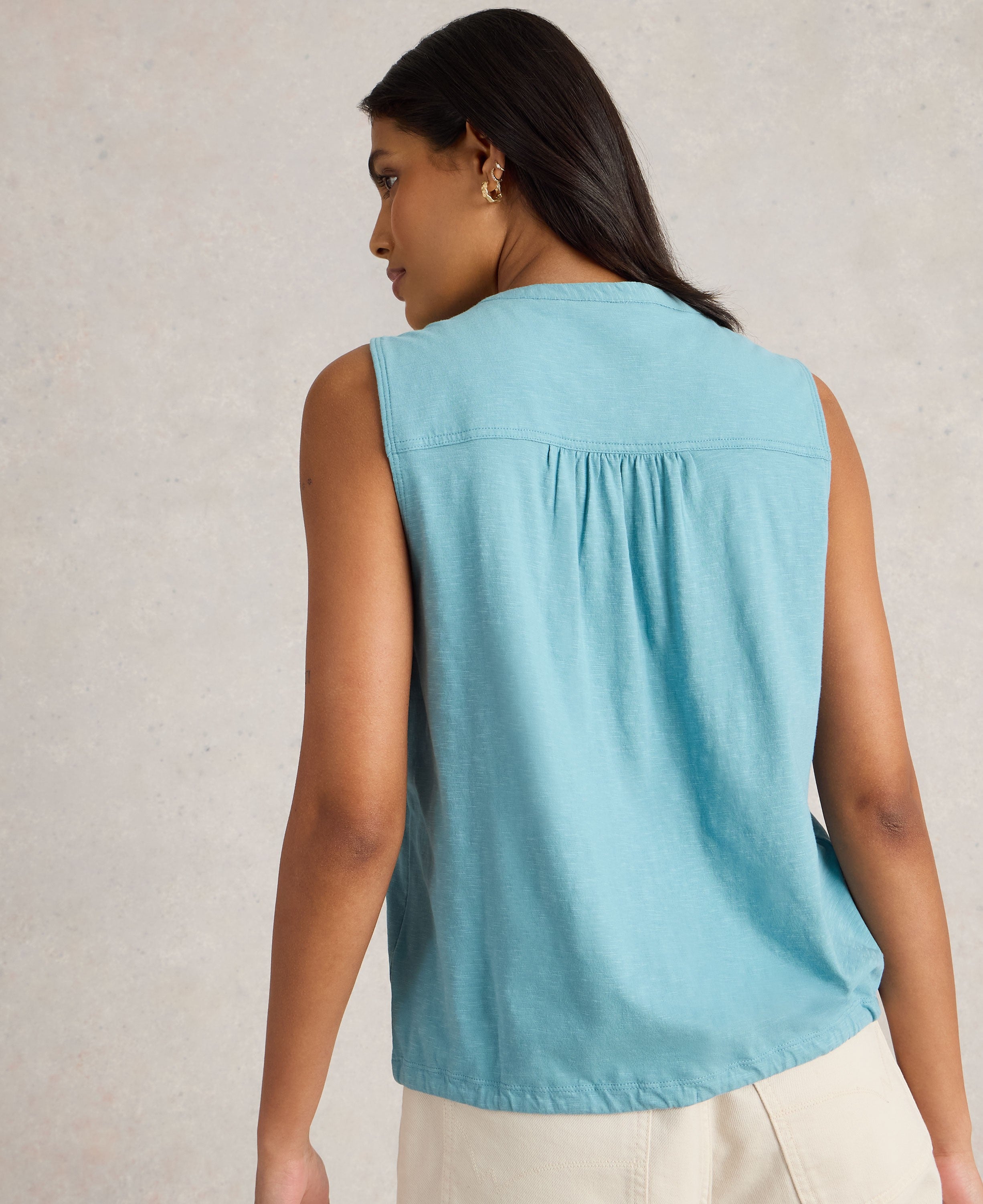 Tulip Sleeveless Shirt - Mid Blue