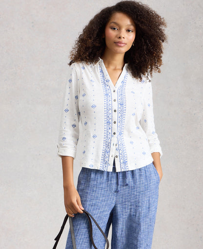 Annie Jersey Shirt - White Print