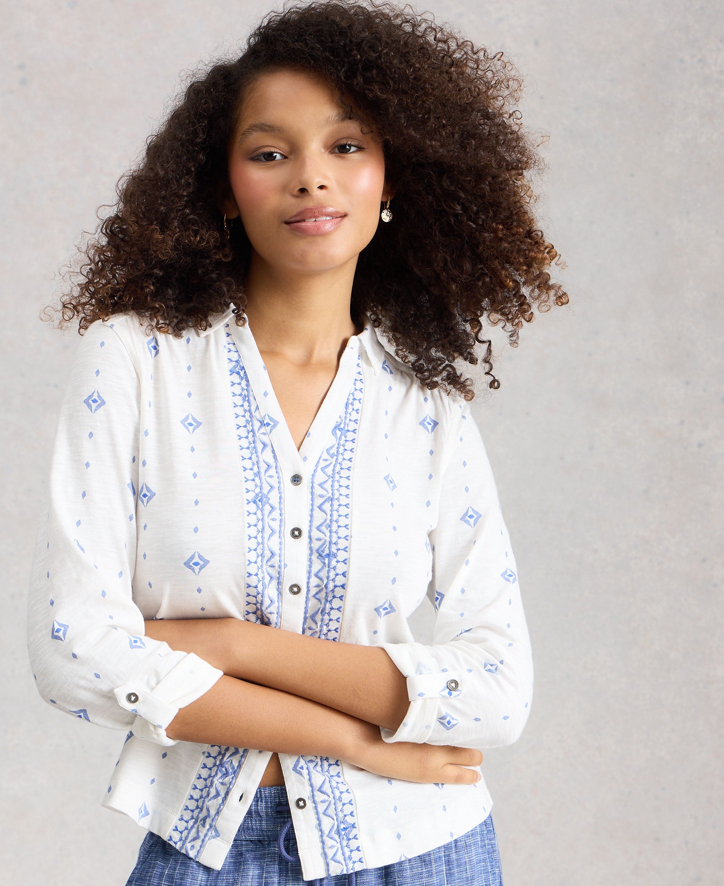 Annie Jersey Shirt - White Print