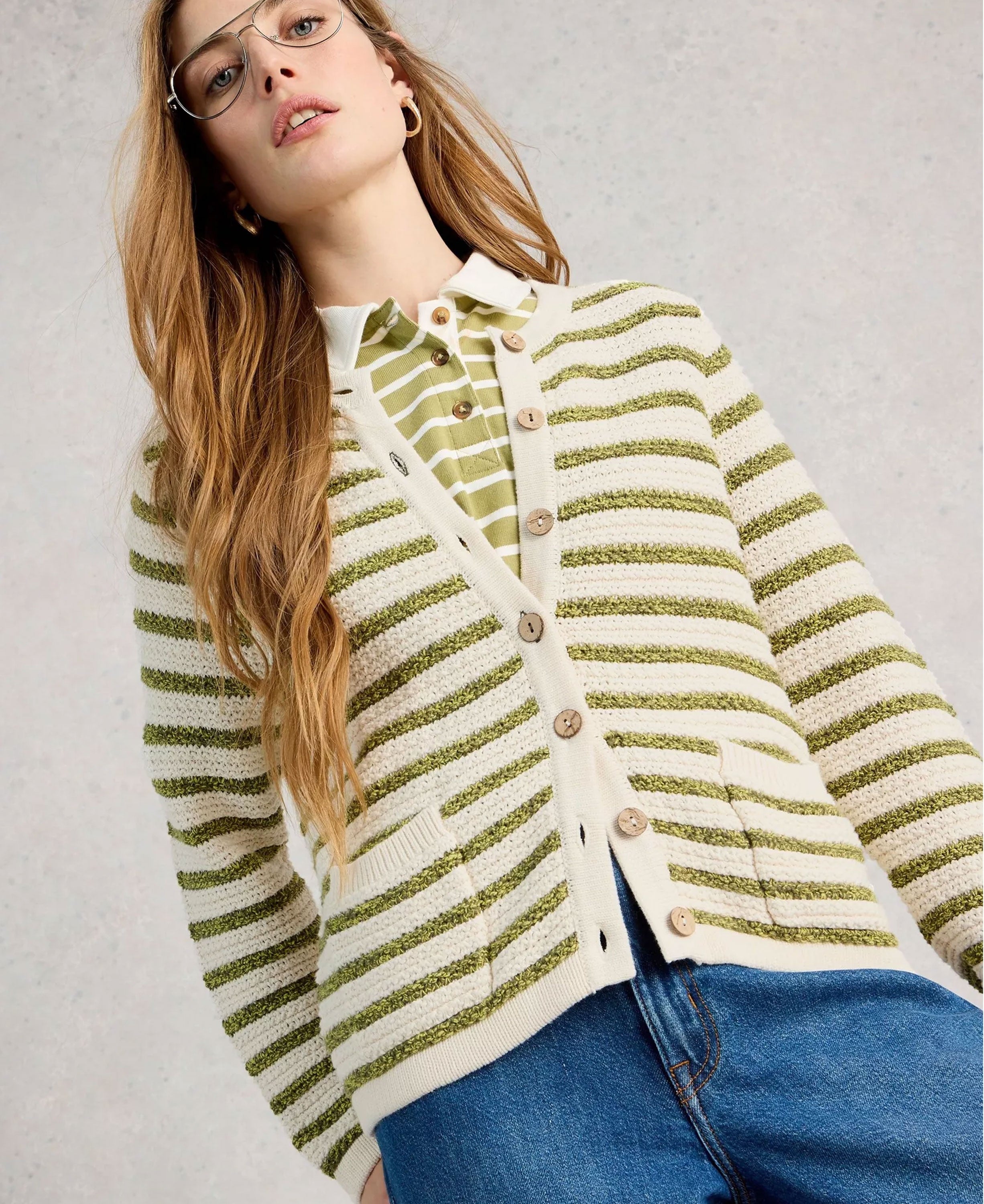 Belle Stripe Cardi - Ivory Multi