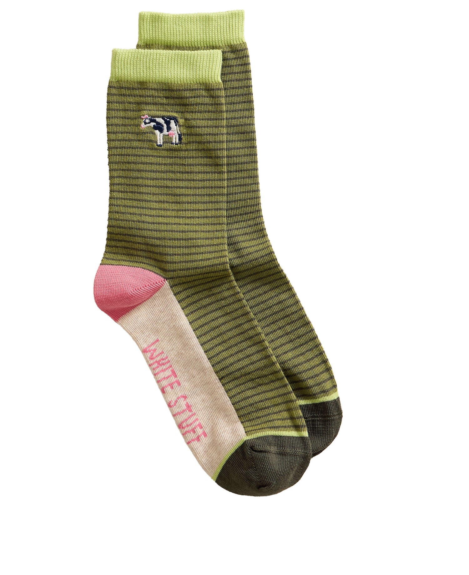 Embroidered Cow Ankle Sock - Dark Green