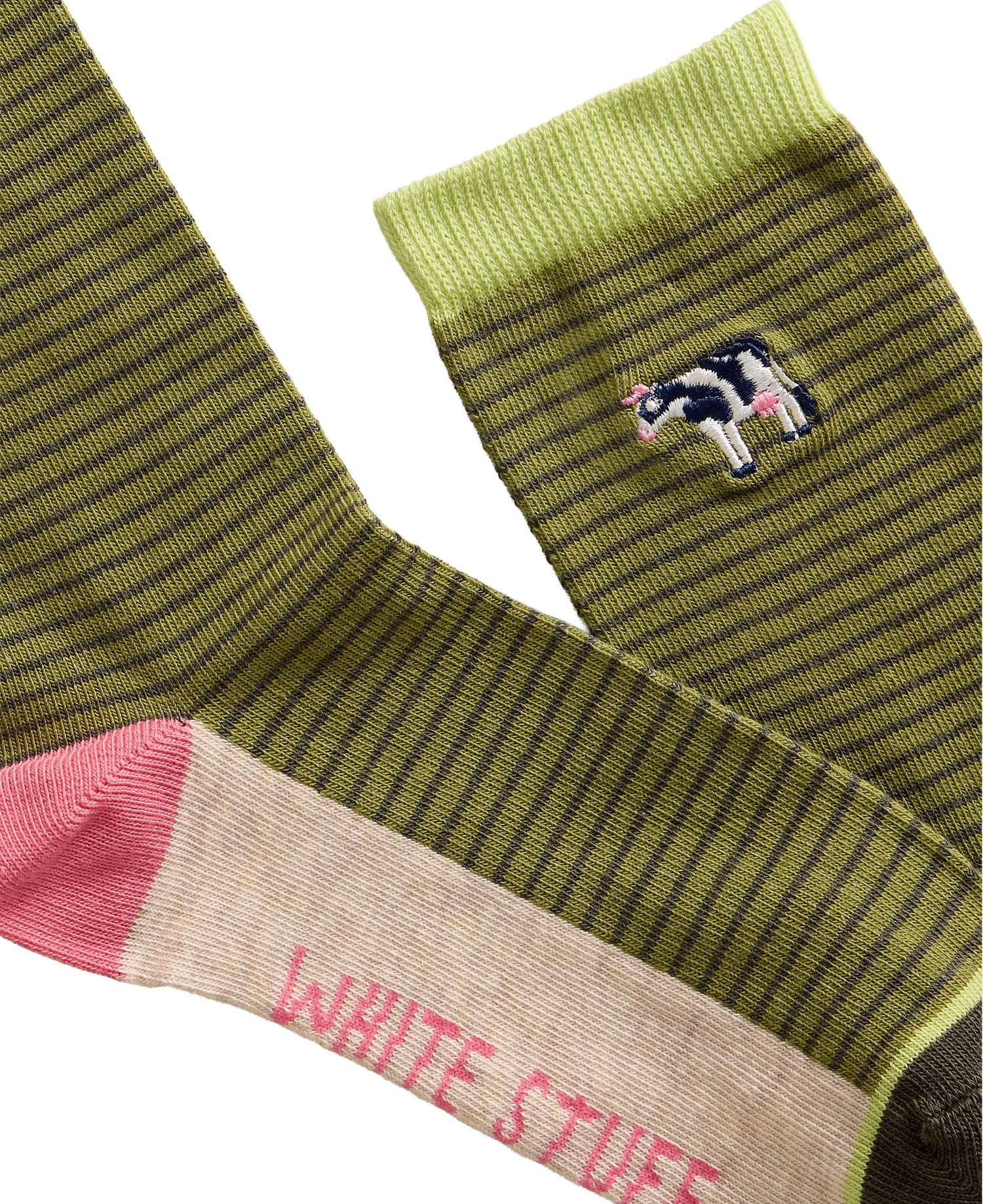 Embroidered Cow Ankle Sock - Dark Green