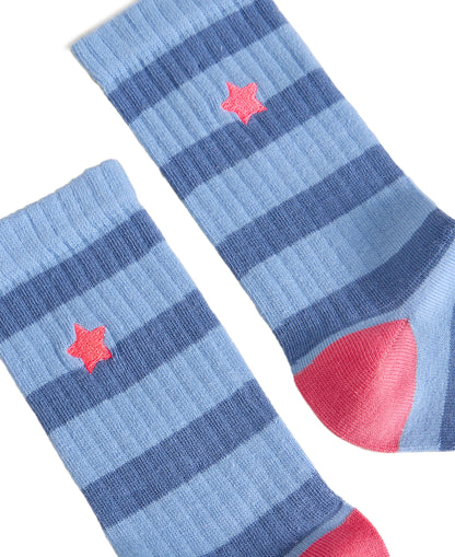 Embroidered Star Rib Sock - Bright Blue