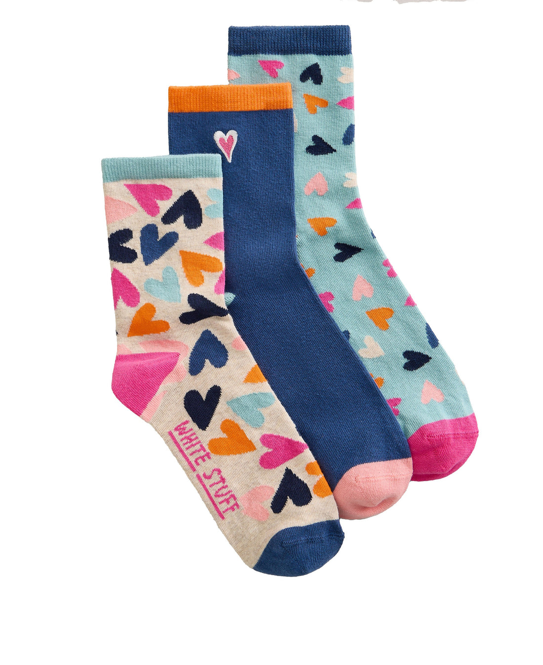 3pk Heart Socks - Blue Mlt