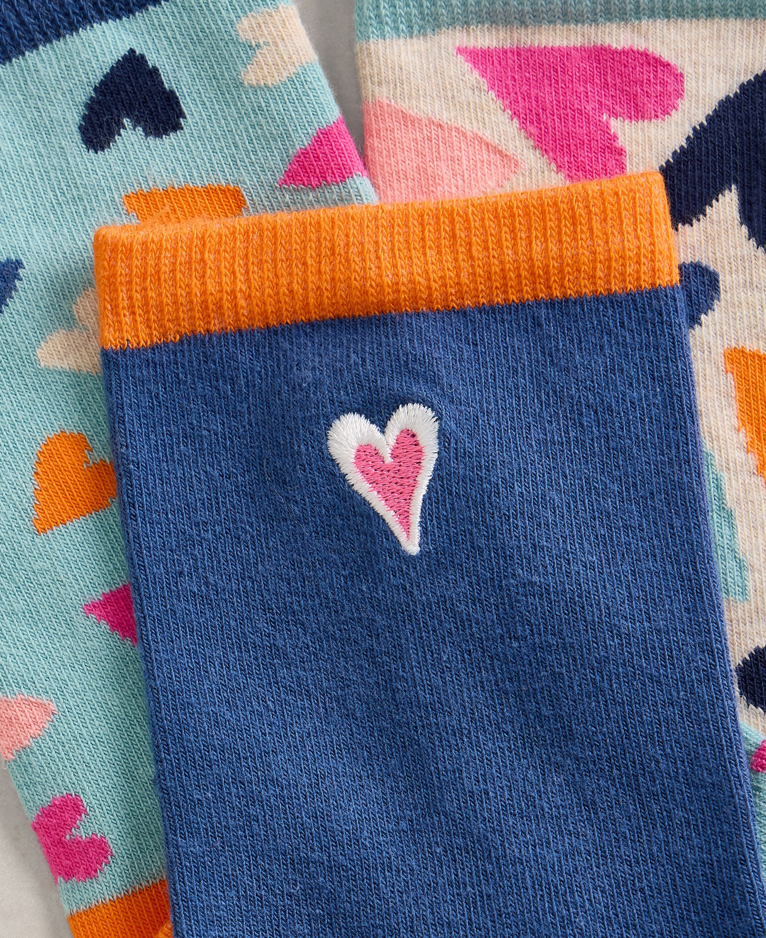 3pk Heart Socks - Blue Mlt