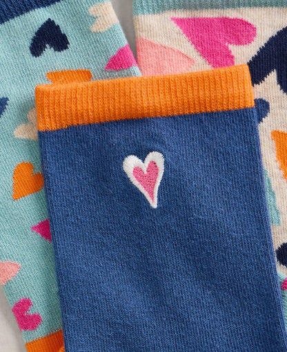 3pk Heart Socks - Blue Mlt