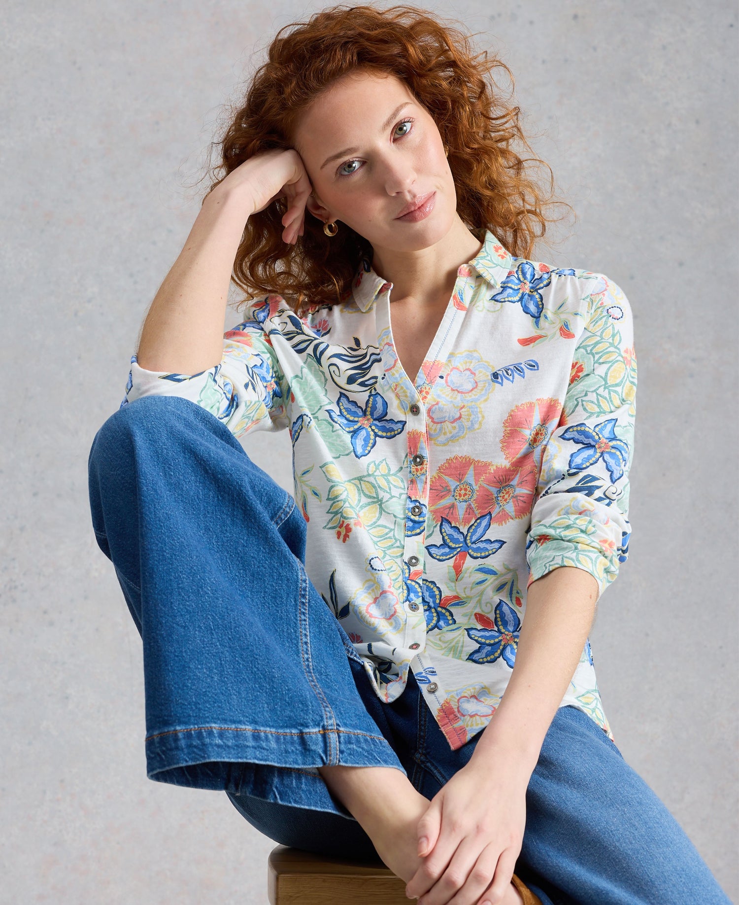 Annie Jersey Shirt - Ivory Print