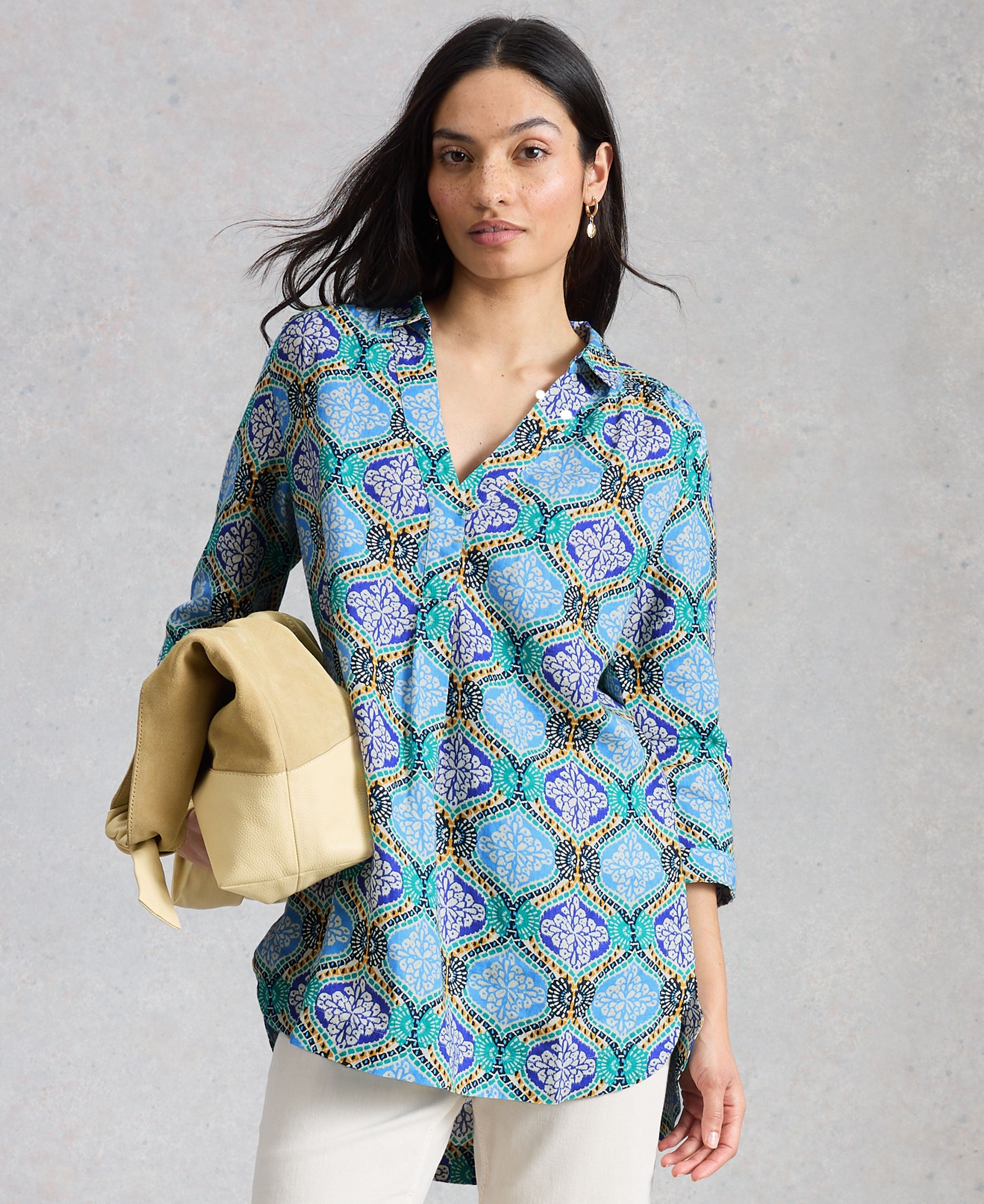 Bianca Linen Tunic - Blue Print