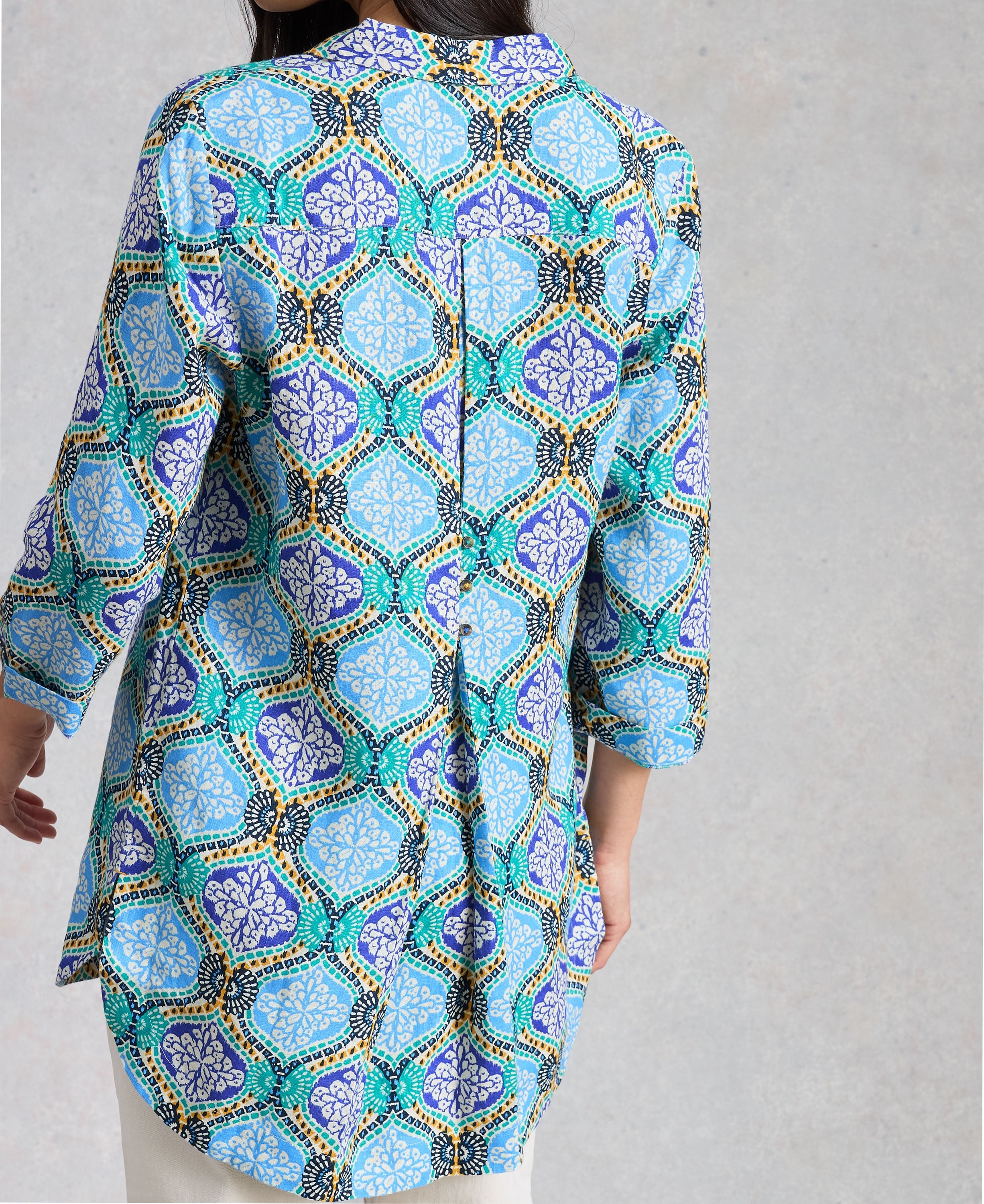 Bianca Linen Tunic - Blue Print