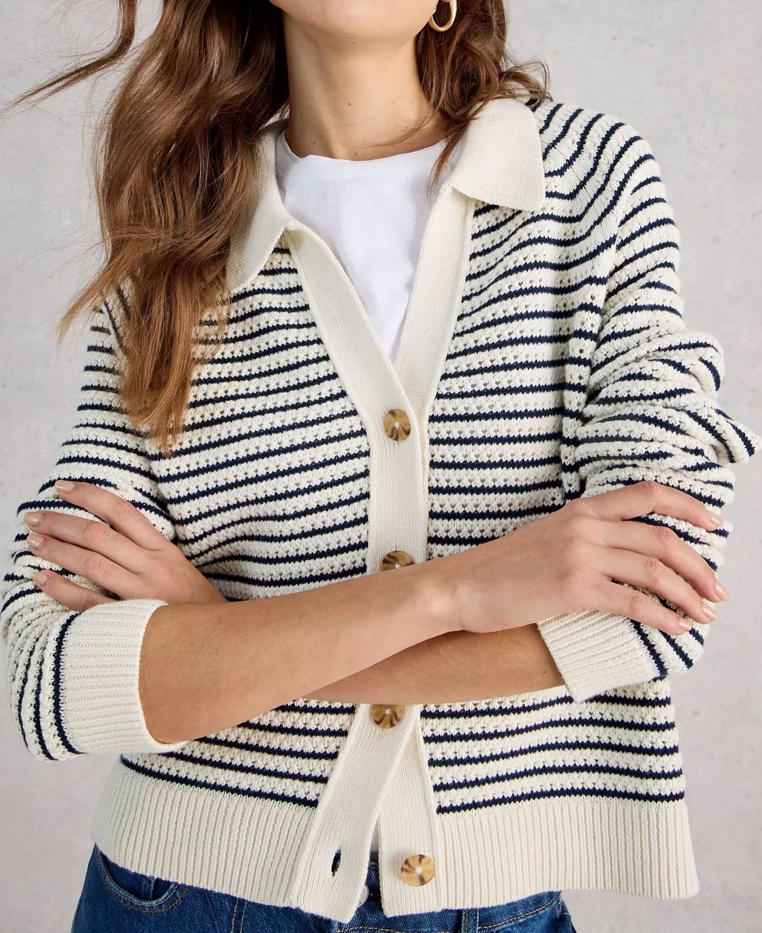Chaterly Stripe Cardi - Ivory Multi