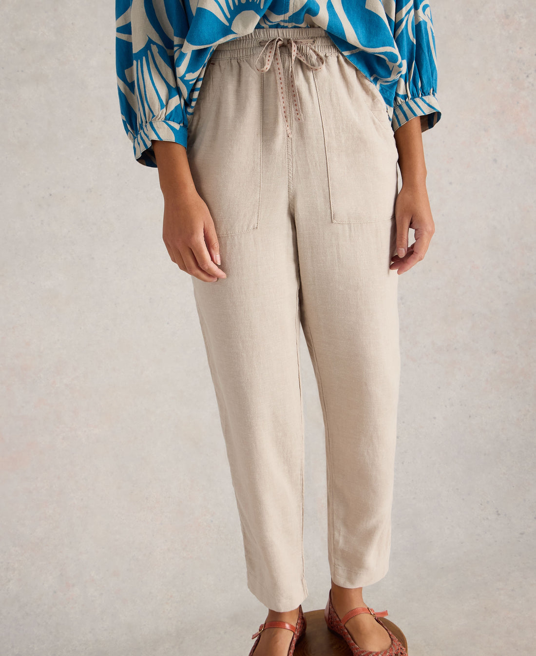 Elle Linen Blend Trouser - Light Natural