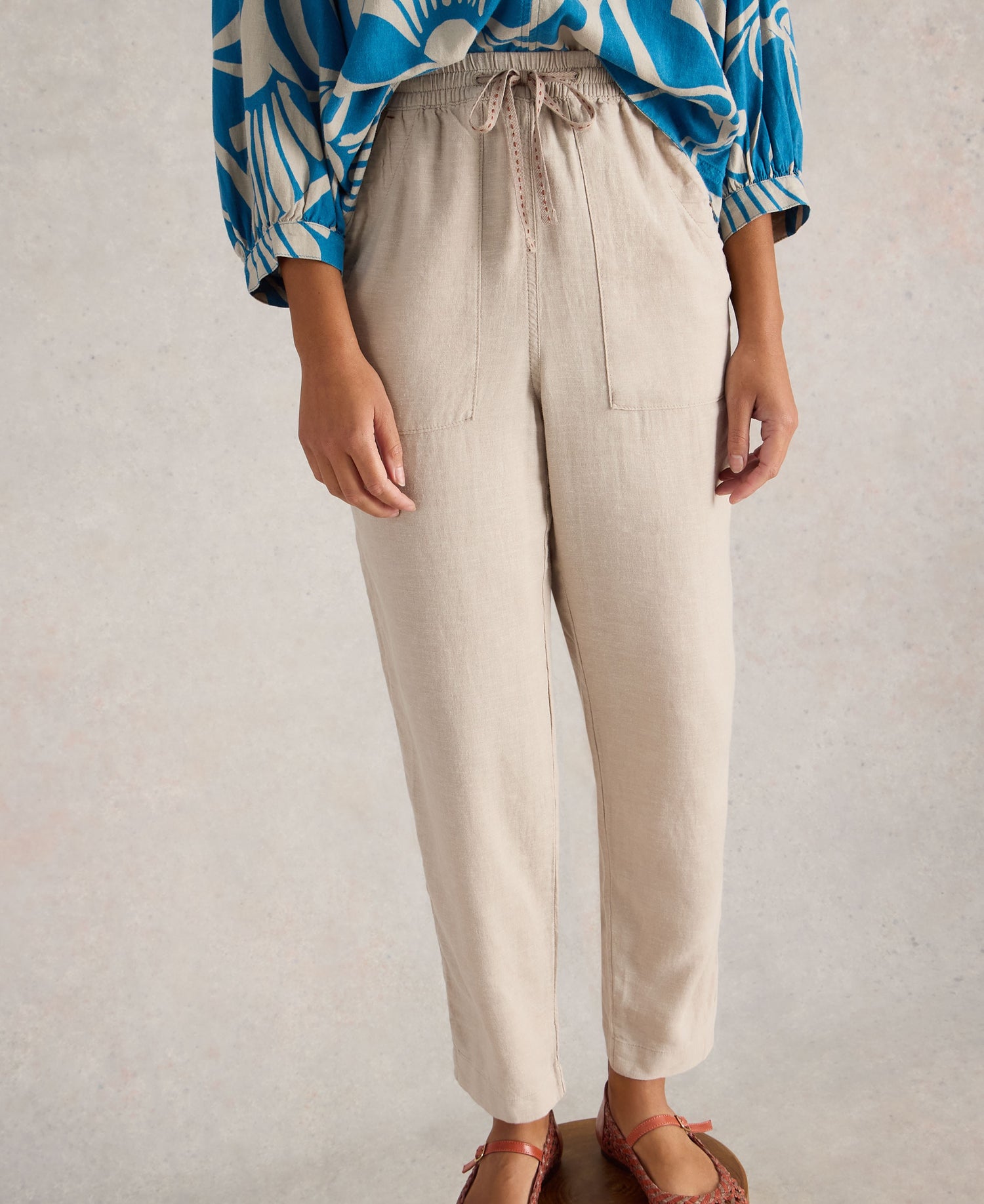 Elle Linen Blend Trouser - Light Natural