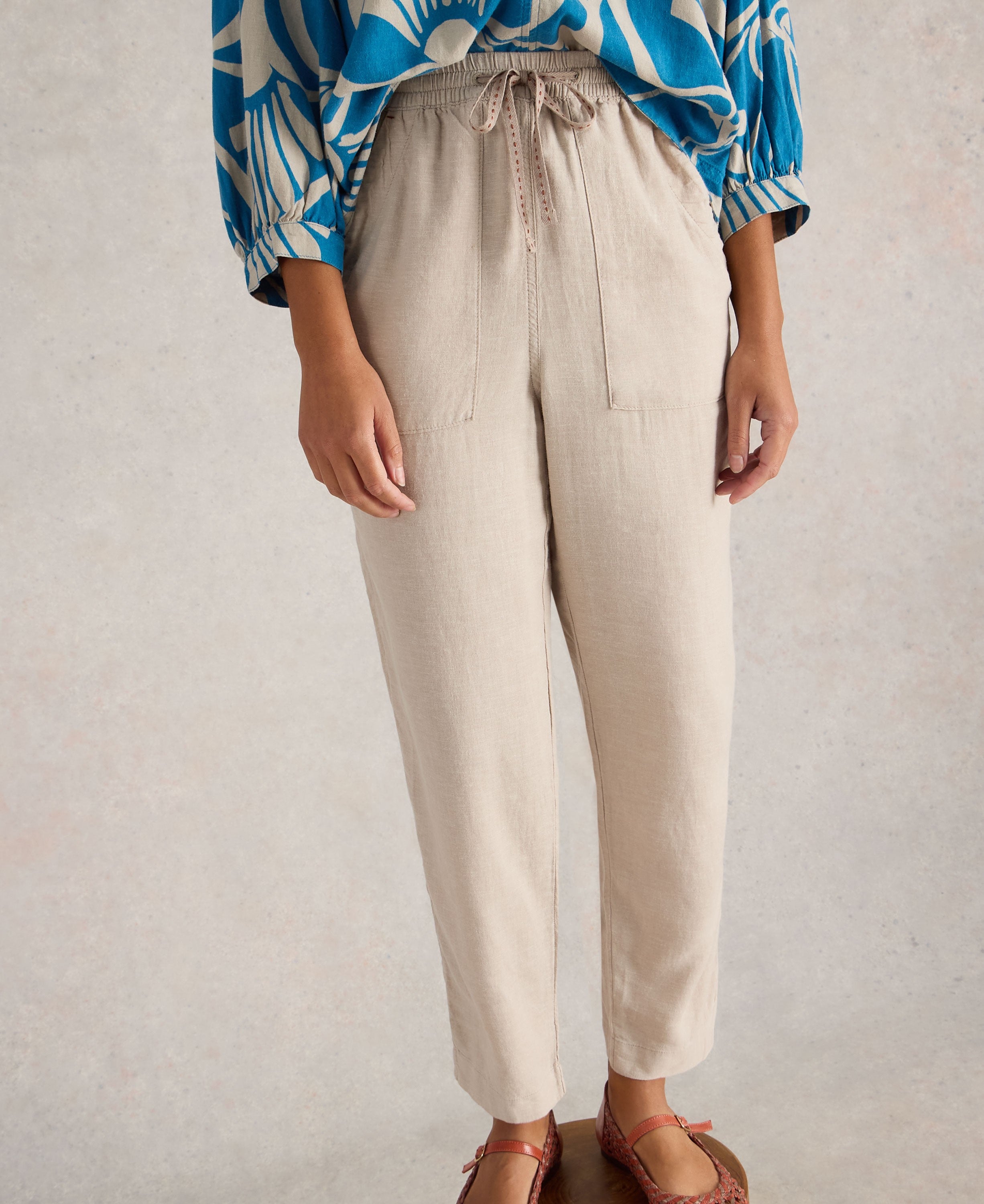 Elle Linen Blend Trouser - Light Natural