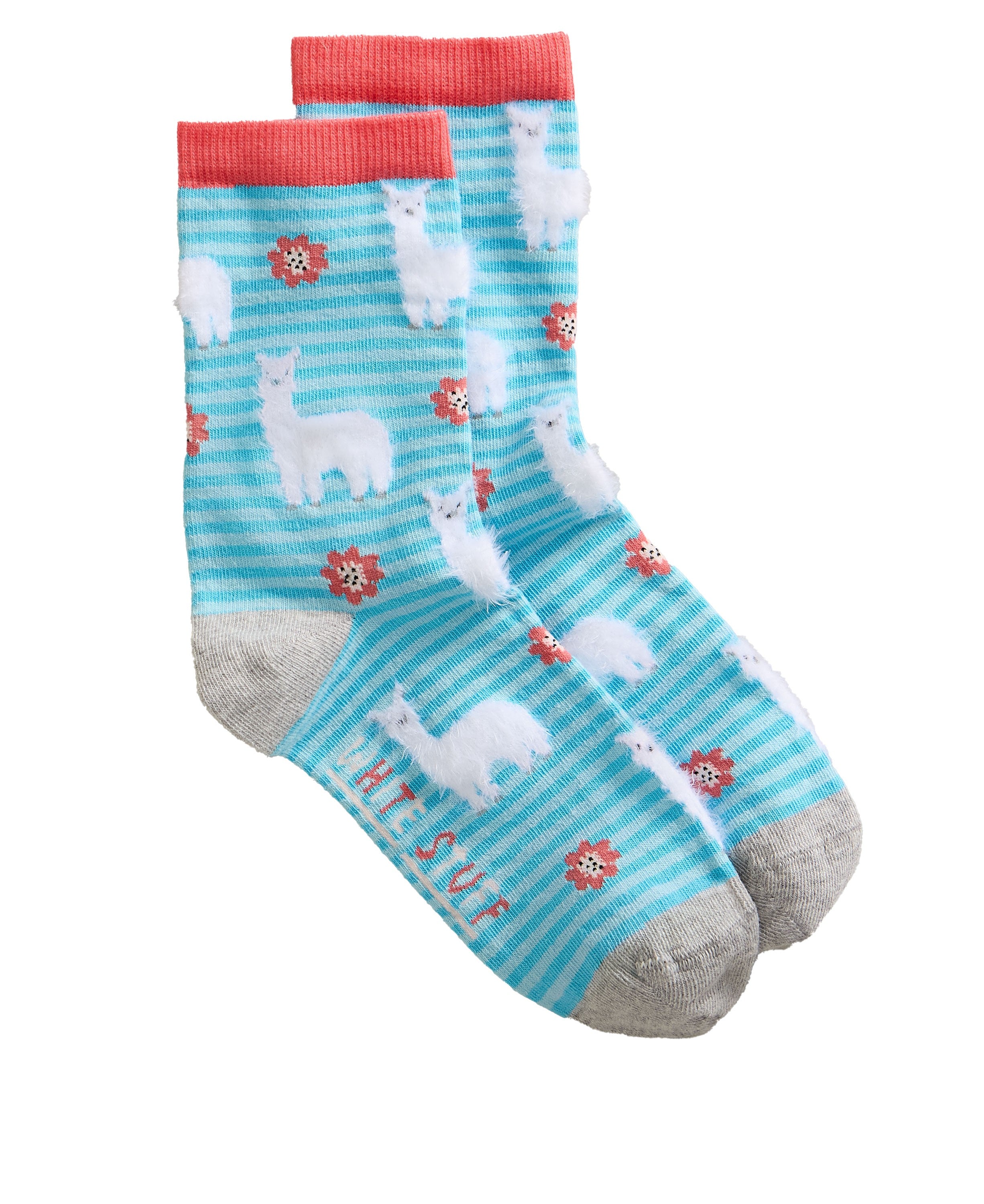 Fluffy Llama Ankle Sock - Blue Multi