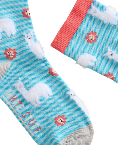 Fluffy Llama Ankle Sock - Blue Multi