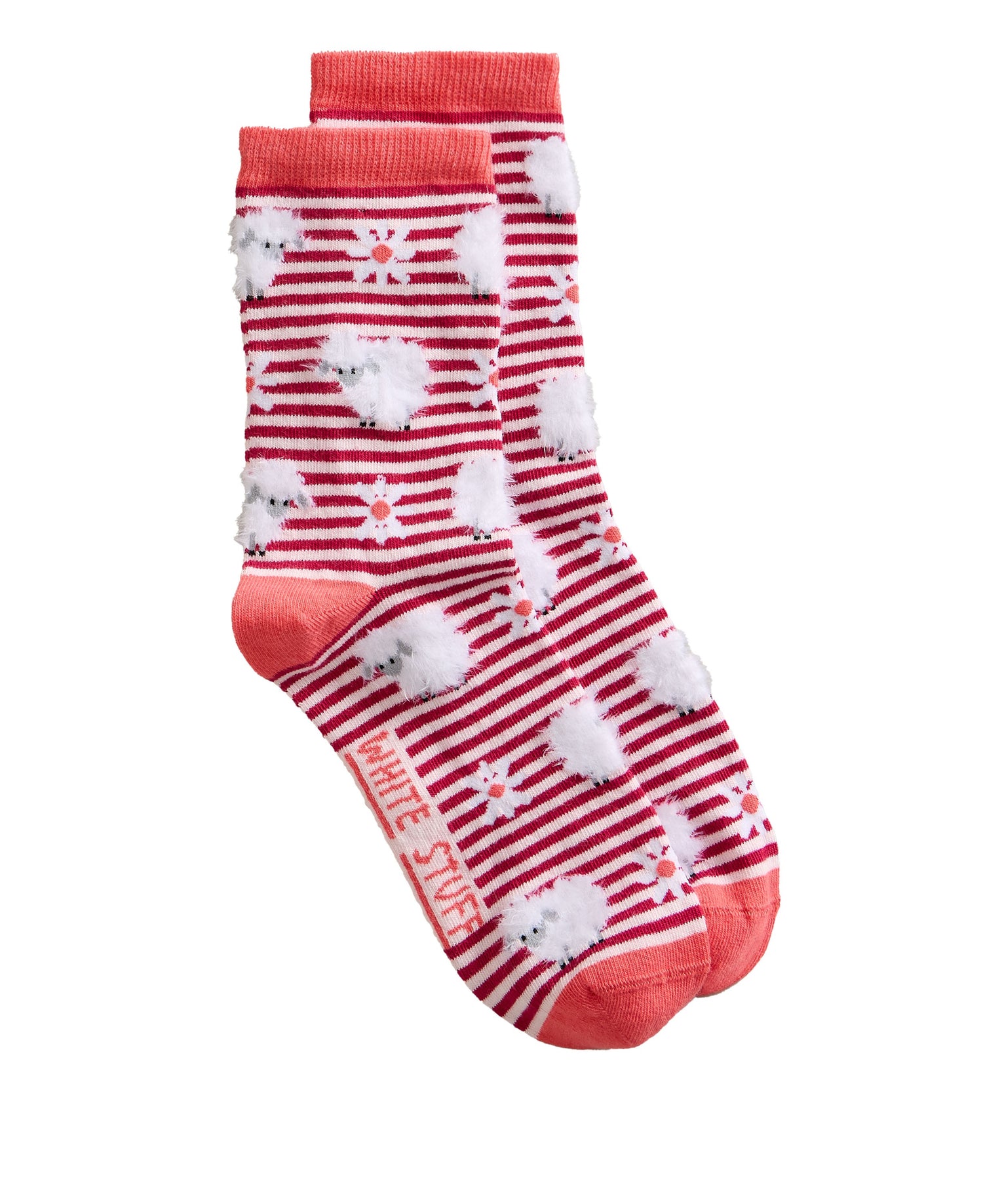 Fluffy Sheep Stripe Ankle Sock - Mid Red