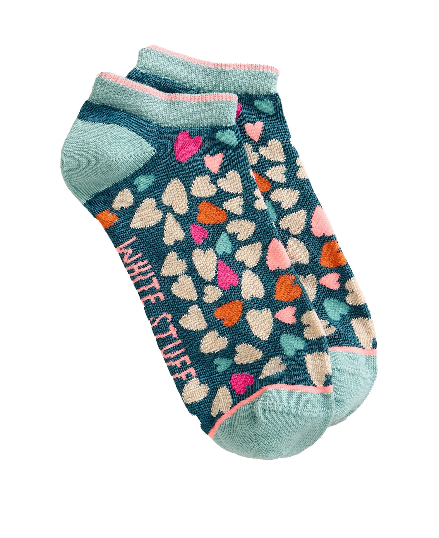Heart Print Trainer Sock - Teal Multi