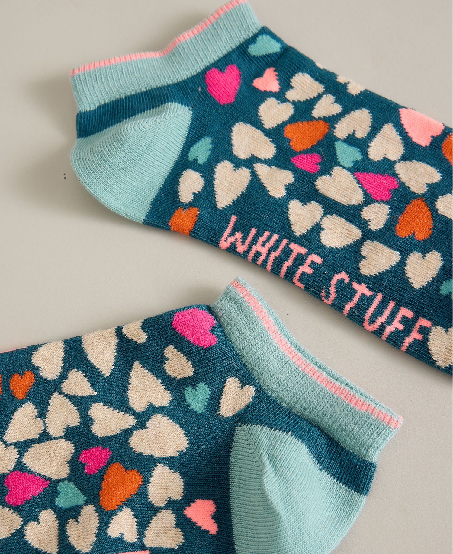 Heart Print Trainer Sock - Teal Multi