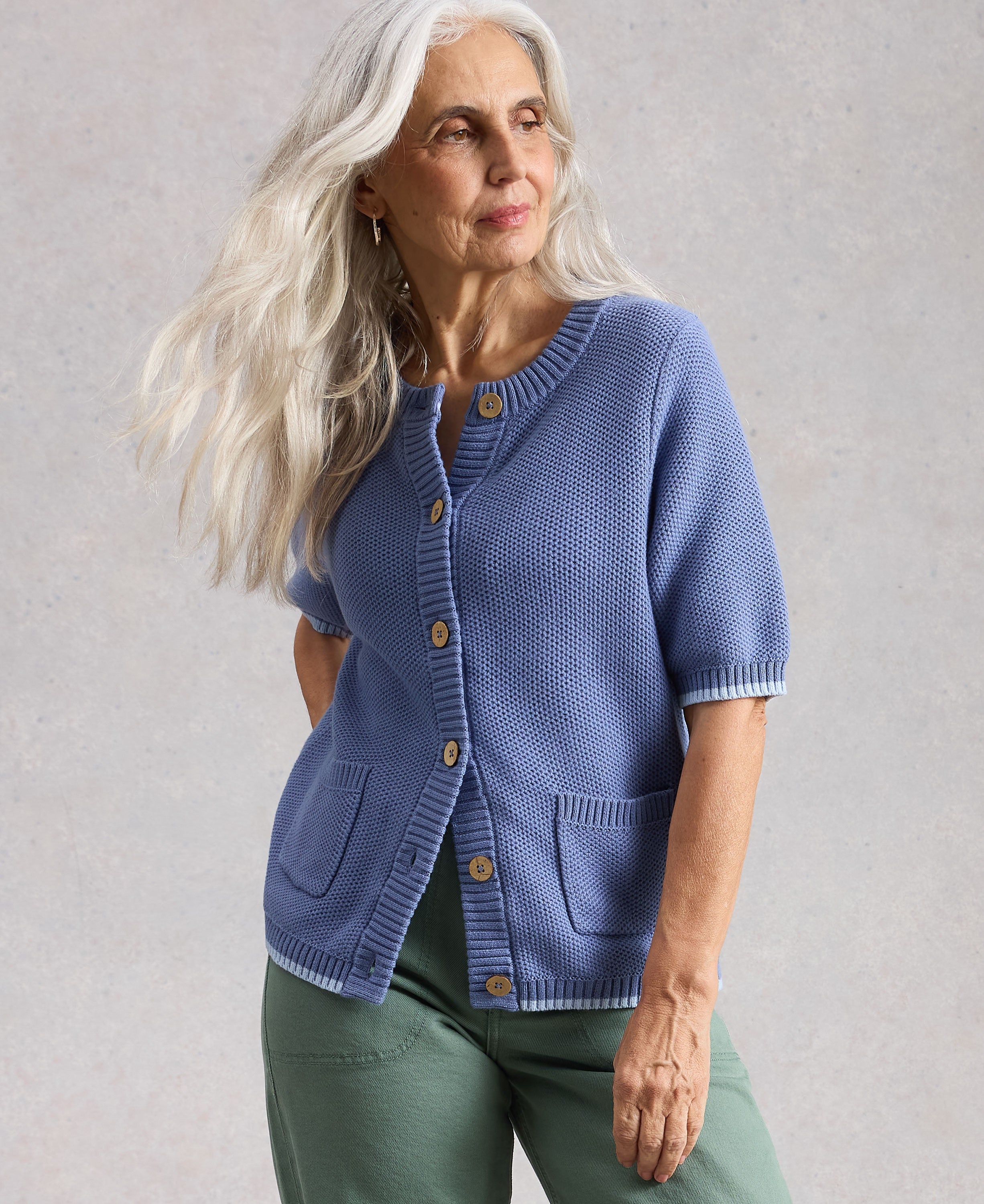 Isabella Short Sleeve Cardi - Mid Blue