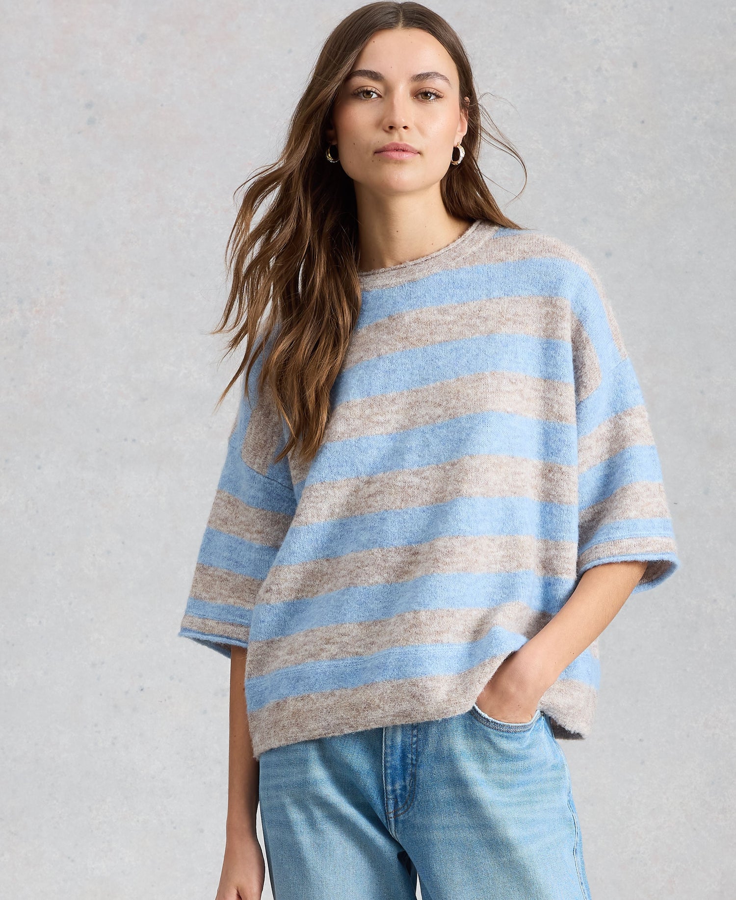 Kate Knitted Stripe Tee - Nat Mlt